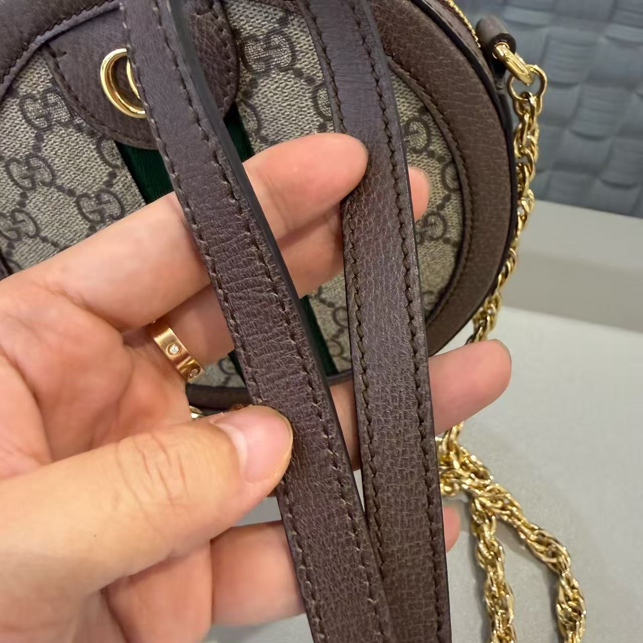 Gucci - Ophidia Mini Round Bag - GG Supreme canvas with brown leather trim - Brown - (mini)