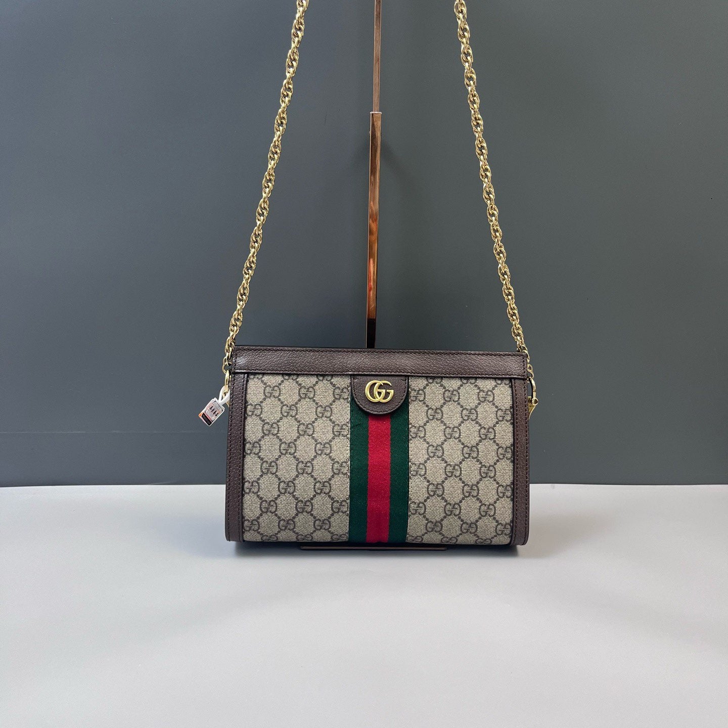 Gucci - Ophidia Monogram Chain Bag - GG Supreme canvas and leather - Beige and Brown with Gold-Tone Hardware - (small)