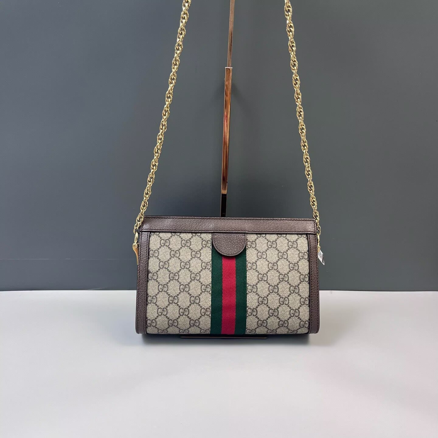 Gucci - Ophidia Monogram Chain Bag - GG Supreme canvas and leather - Beige and Brown with Gold-Tone Hardware - (small)