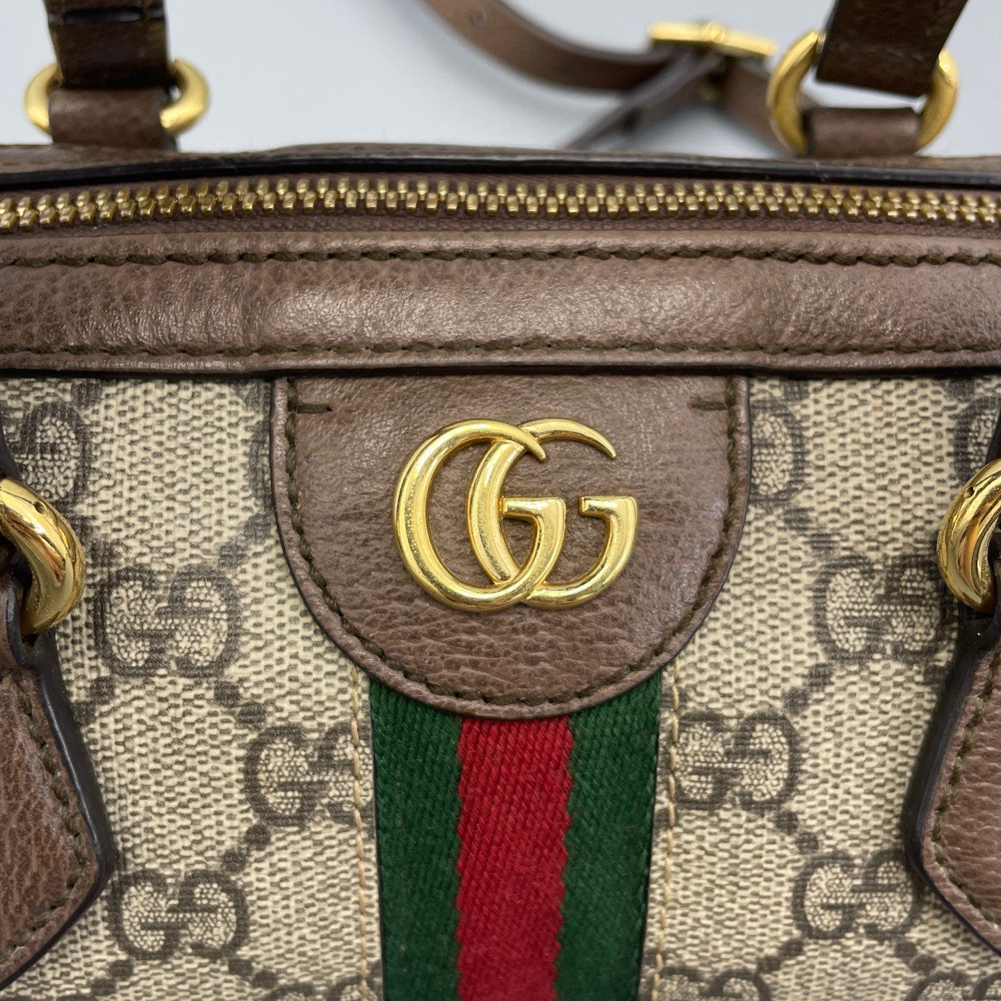 Gucci - Ophidia Papillon Small - GG Supreme coated canvas with leather trim - Ebony (Beige and Brown) with Red and Green Web - (small)
