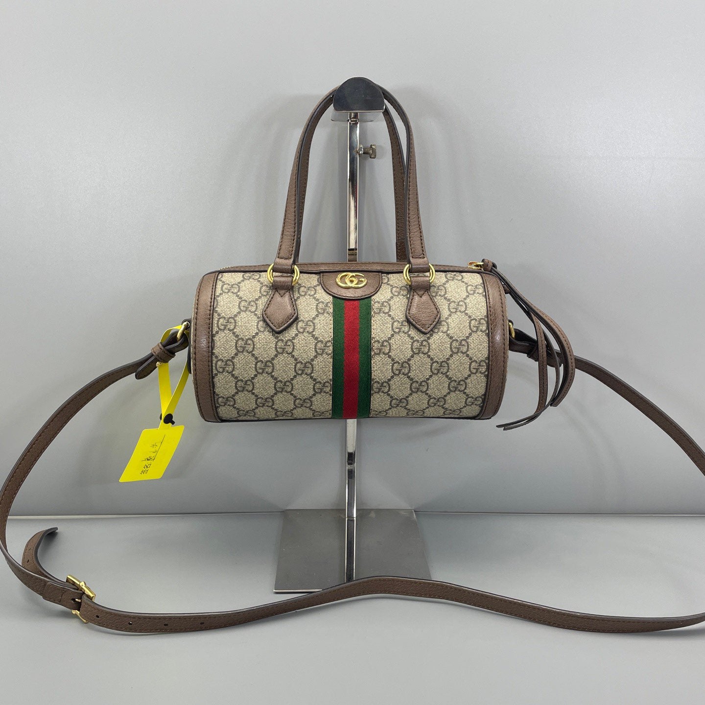 Gucci - Ophidia Papillon Small - GG Supreme coated canvas with leather trim - Ebony (Beige and Brown) with Red and Green Web - (small)
