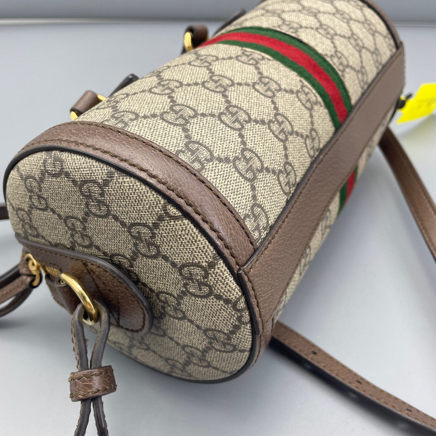 Gucci - Ophidia Papillon Small - GG Supreme coated canvas with leather trim - Ebony (Beige and Brown) with Red and Green Web - (small)
