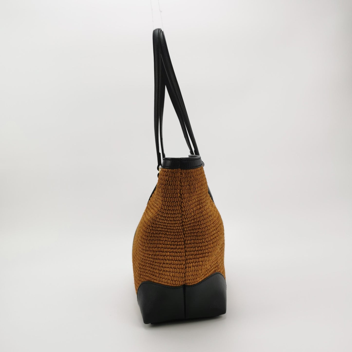 Gucci - Ophidia Raffia Tote Bag - Woven raffia with leather trim - Brown and Black with Red and Green stripe - (medium)
