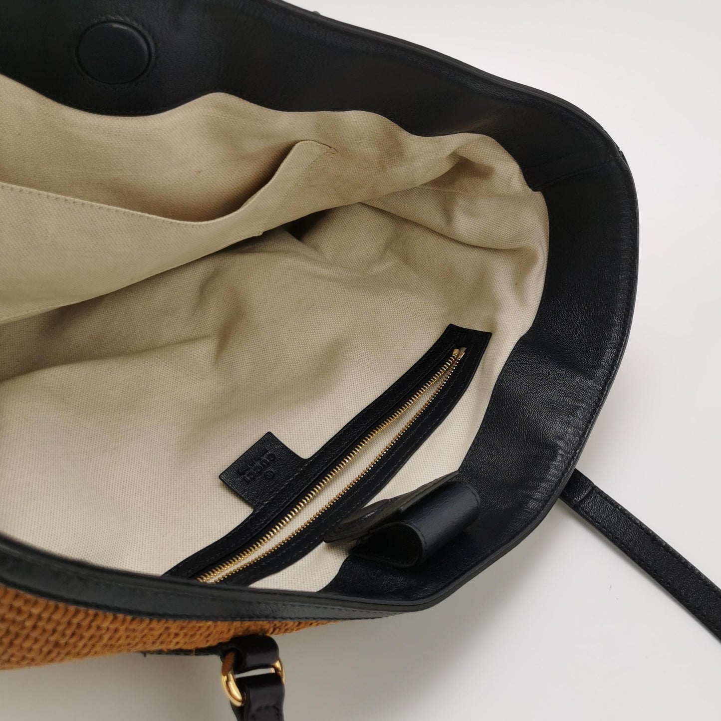 Gucci - Ophidia Raffia Tote Bag - Woven raffia with leather trim - Brown and Black with Red and Green stripe - (medium)