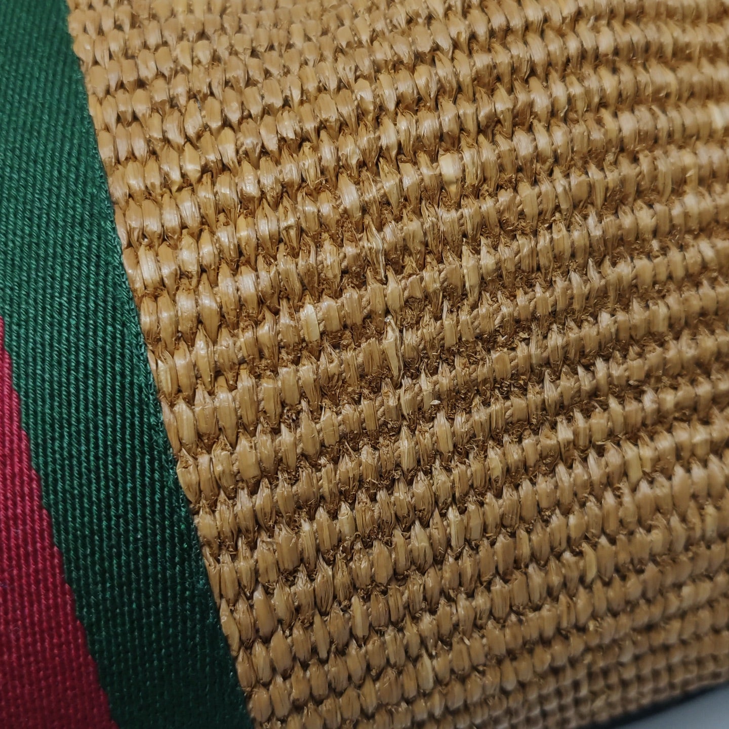 Gucci - Ophidia Raffia Tote Bag - Woven raffia with leather trim - Brown and Black with Red and Green stripe - (medium)