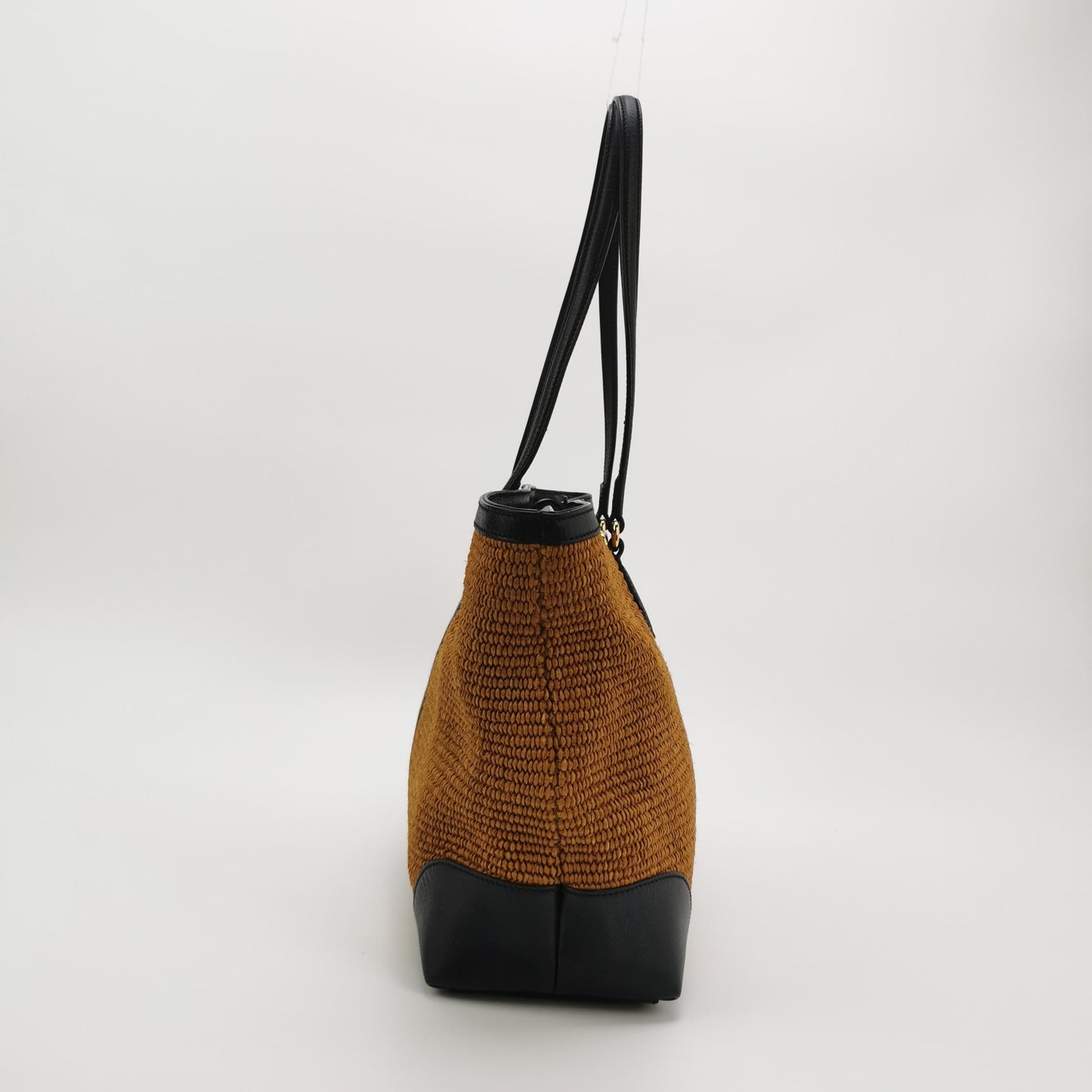 Gucci - Ophidia Raffia Tote Bag - Woven raffia with leather trim - Brown and Black with Red and Green stripe - (medium)
