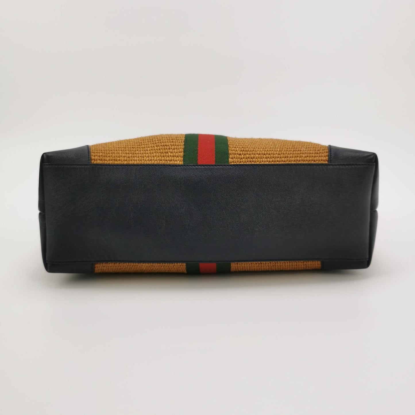 Gucci - Ophidia Raffia Tote Bag - Woven raffia with leather trim - Brown and Black with Red and Green stripe - (medium)