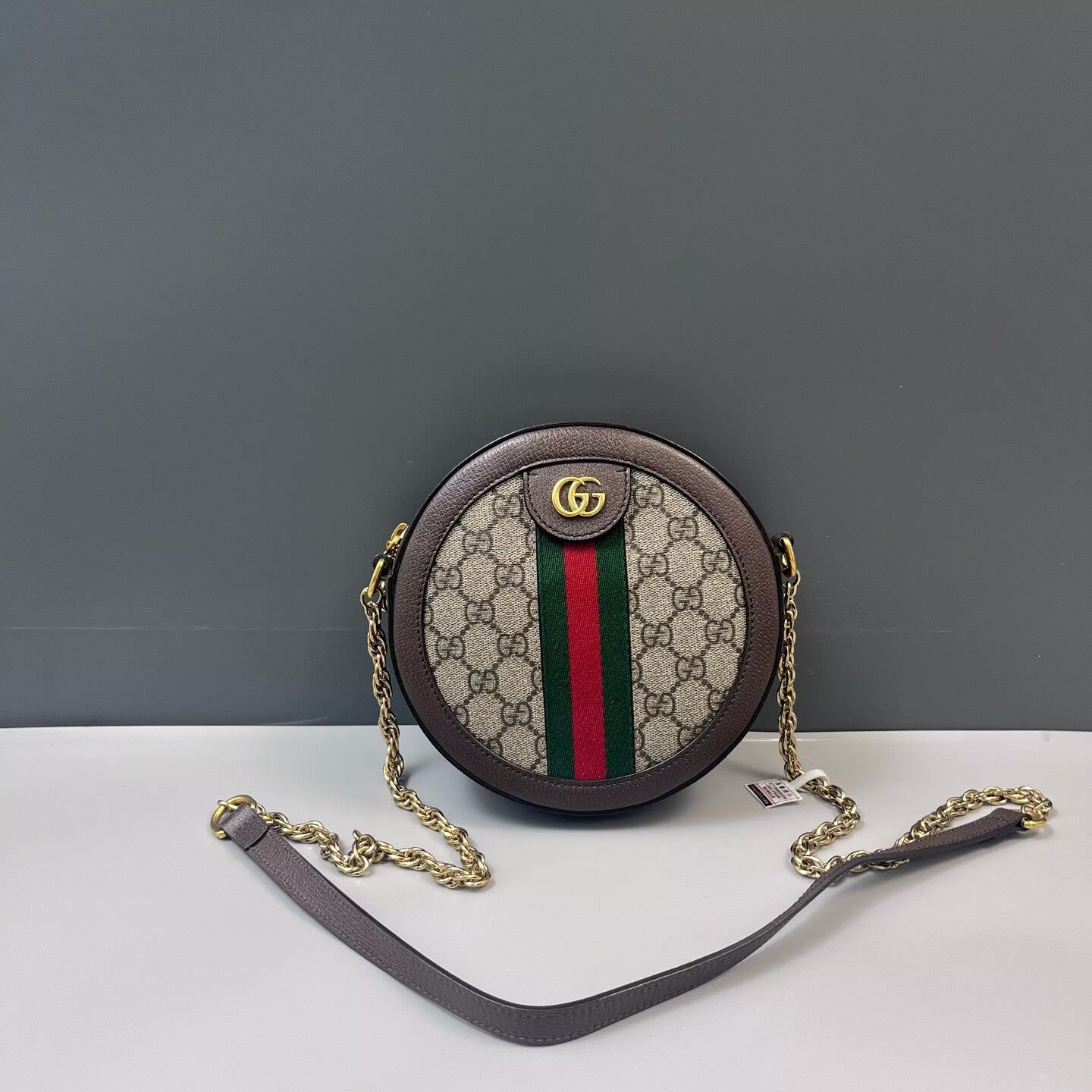 Gucci - Ophidia Round Chain Bag - GG Supreme coated canvas with leather trim - Brown - (mini)