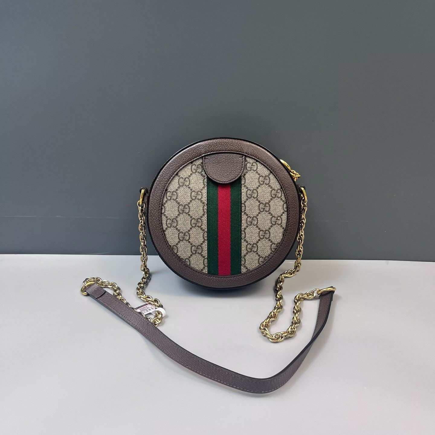Gucci - Ophidia Round Chain Bag - GG Supreme coated canvas with leather trim - Brown - (mini)