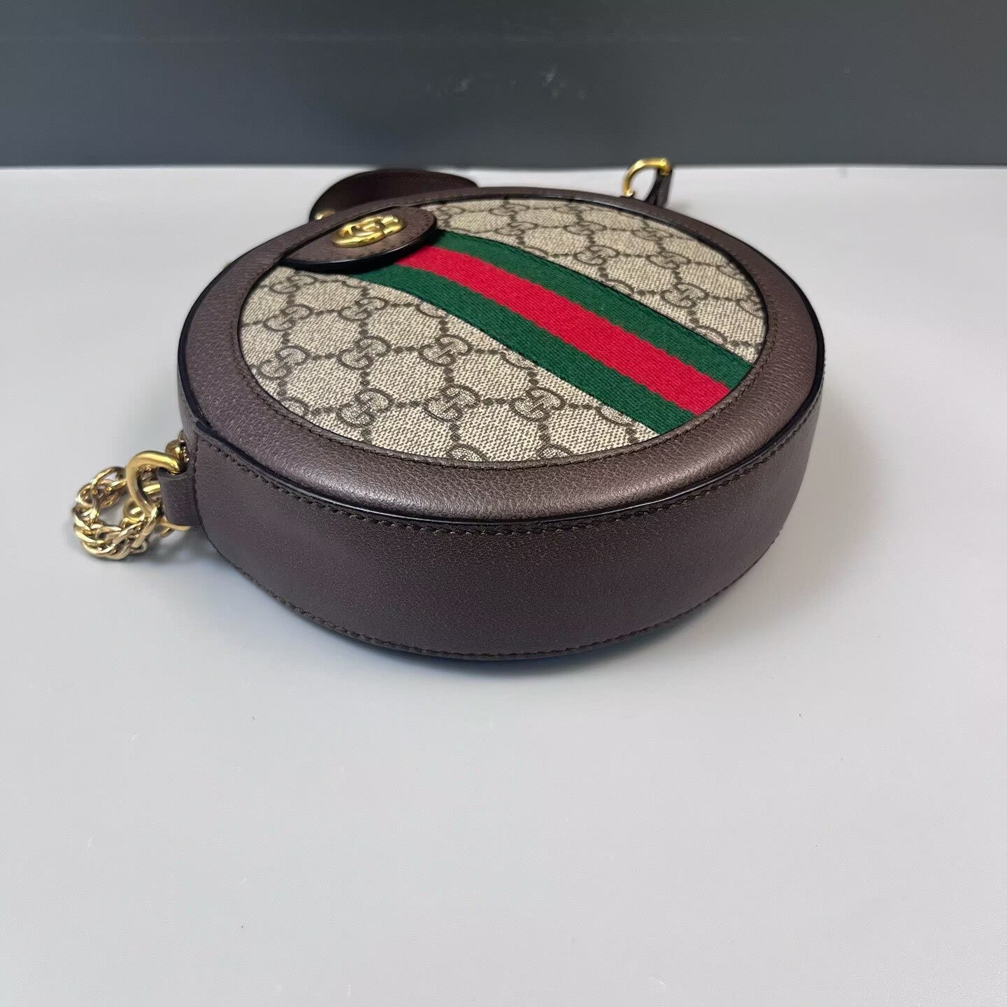 Gucci - Ophidia Round Chain Bag - GG Supreme coated canvas with leather trim - Brown - (mini)
