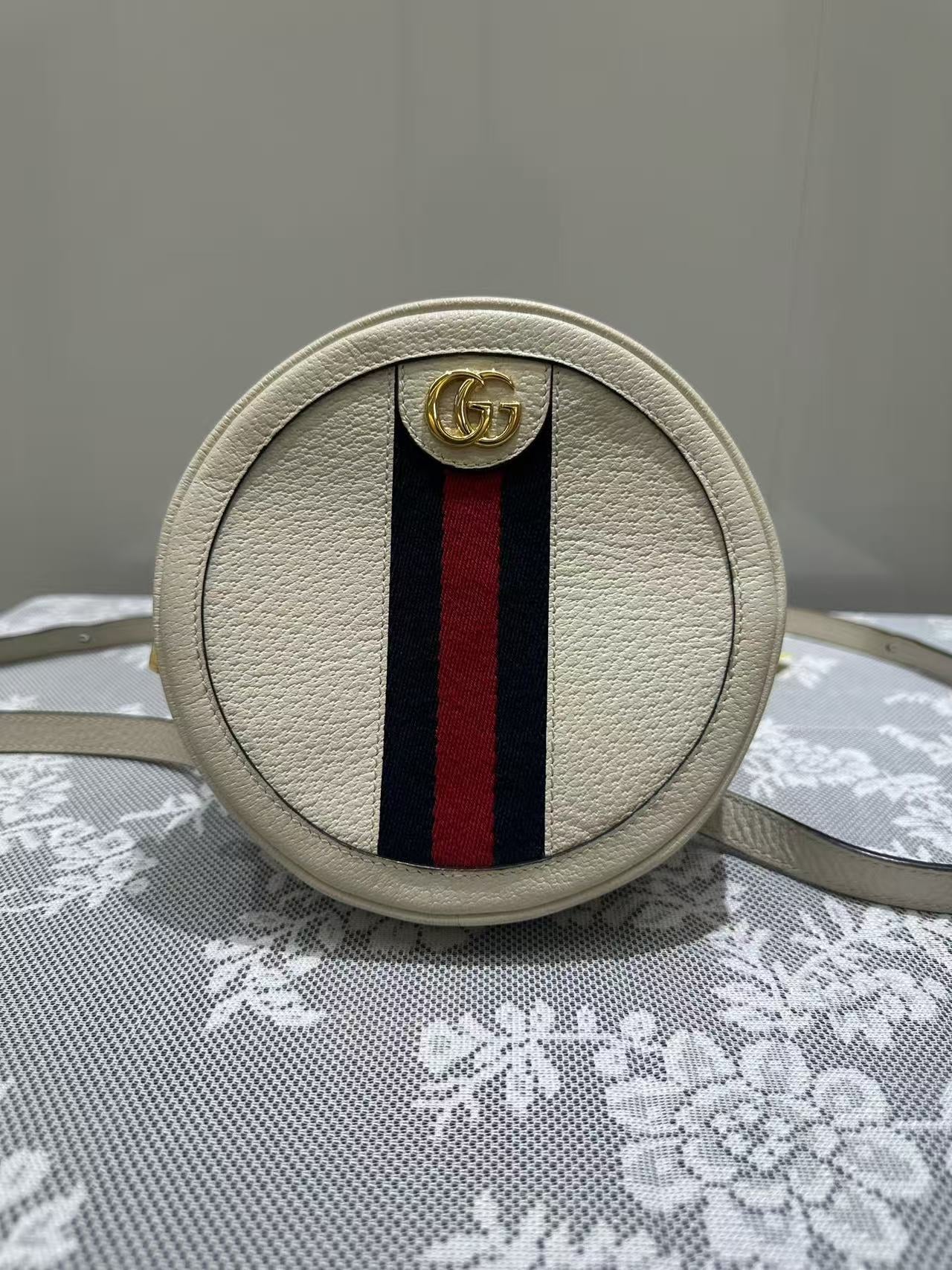 Gucci - Ophidia Round Mini Backpack - Pebbled leather - White - (mini)