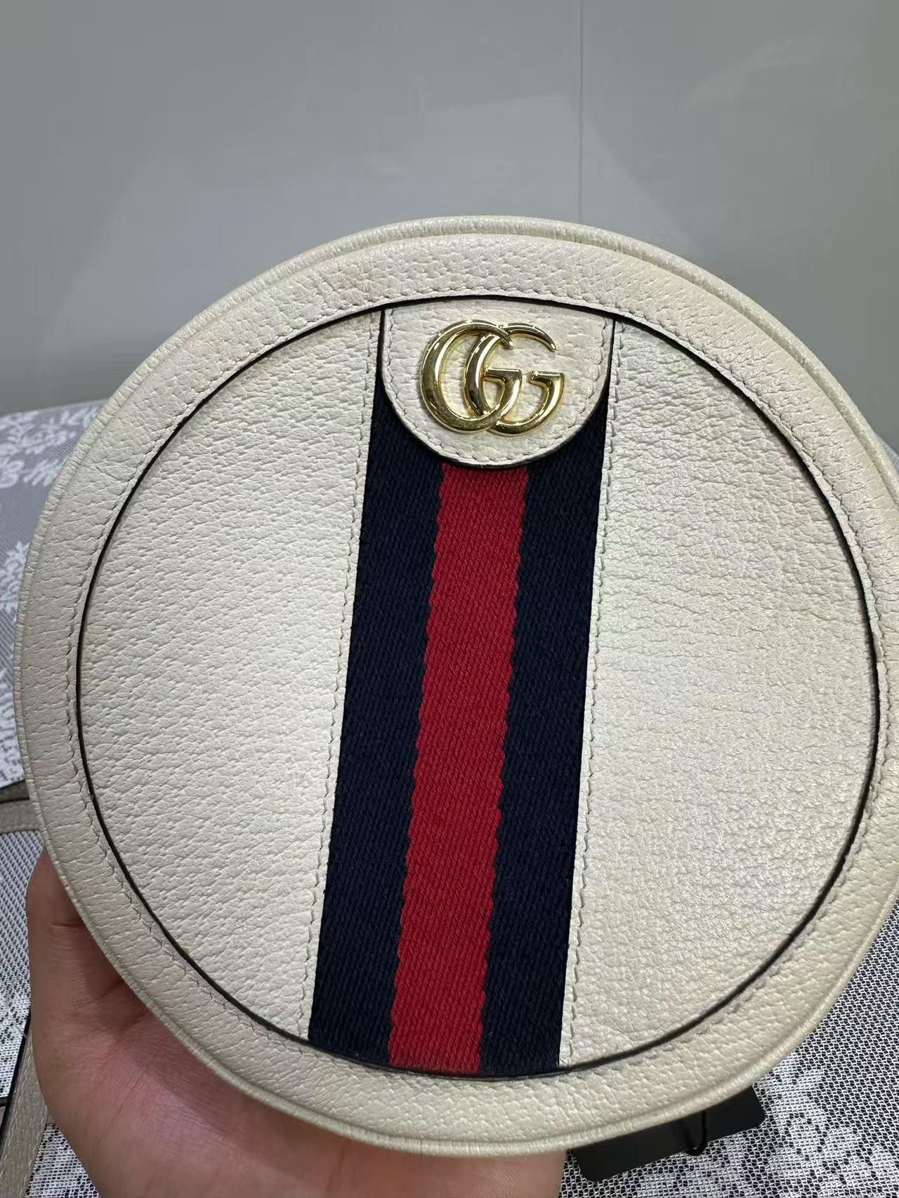 Gucci - Ophidia Round Mini Backpack - Pebbled leather - White - (mini)