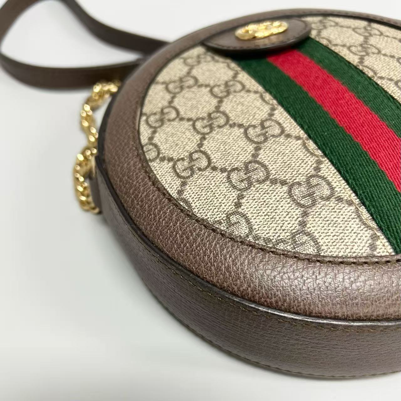 Gucci - Ophidia Round Mini Bag - GG Supreme canvas with leather trim - Beige and Brown with Green and Red Web stripe - (mini)