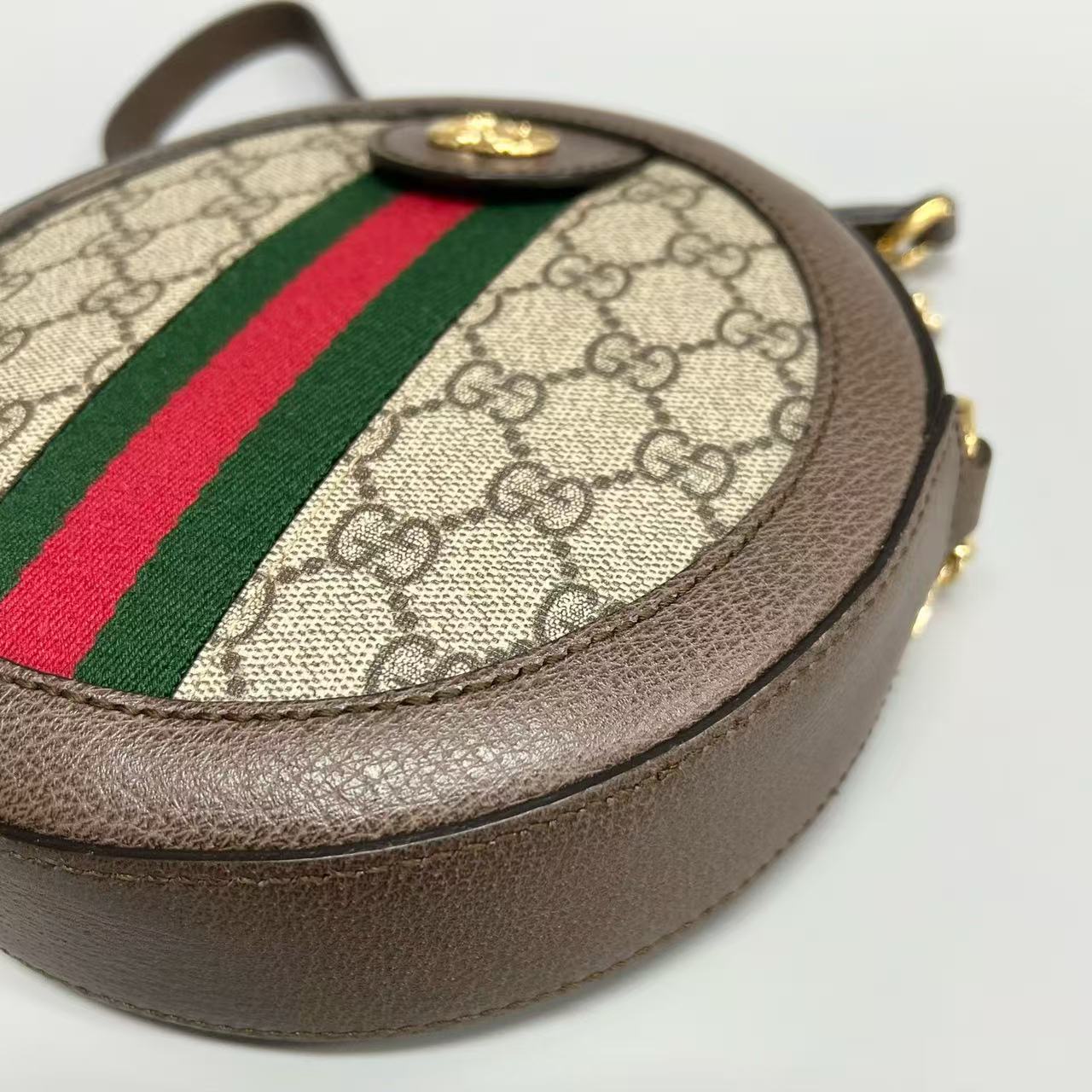 Gucci - Ophidia Round Mini Bag - GG Supreme canvas with leather trim - Beige and Brown with Green and Red Web stripe - (mini)