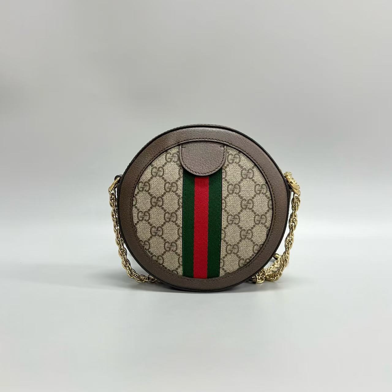 Gucci - Ophidia Round Mini Bag - GG Supreme canvas with leather trim - Beige and Brown with Green and Red Web stripe - (mini)