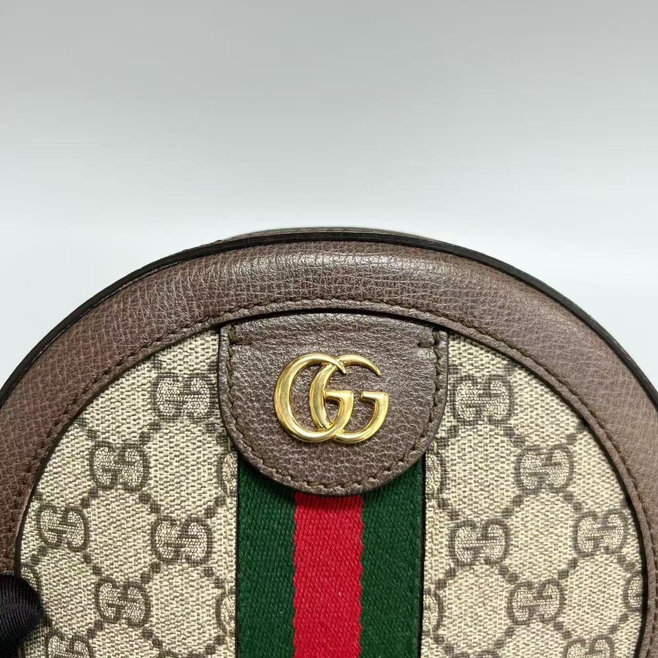 Gucci - Ophidia Round Mini Bag - GG Supreme canvas with leather trim - Beige and Brown with Green and Red Web stripe - (mini)