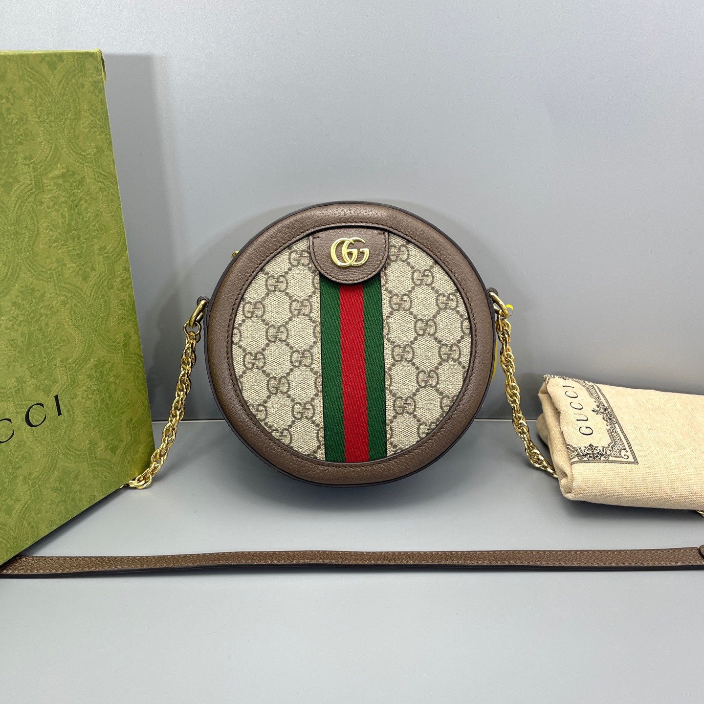 Gucci - Ophidia Round Mini Shoulder Bag - GG Supreme canvas with leather trim - Beige, Brown, Red, Green - (mini)