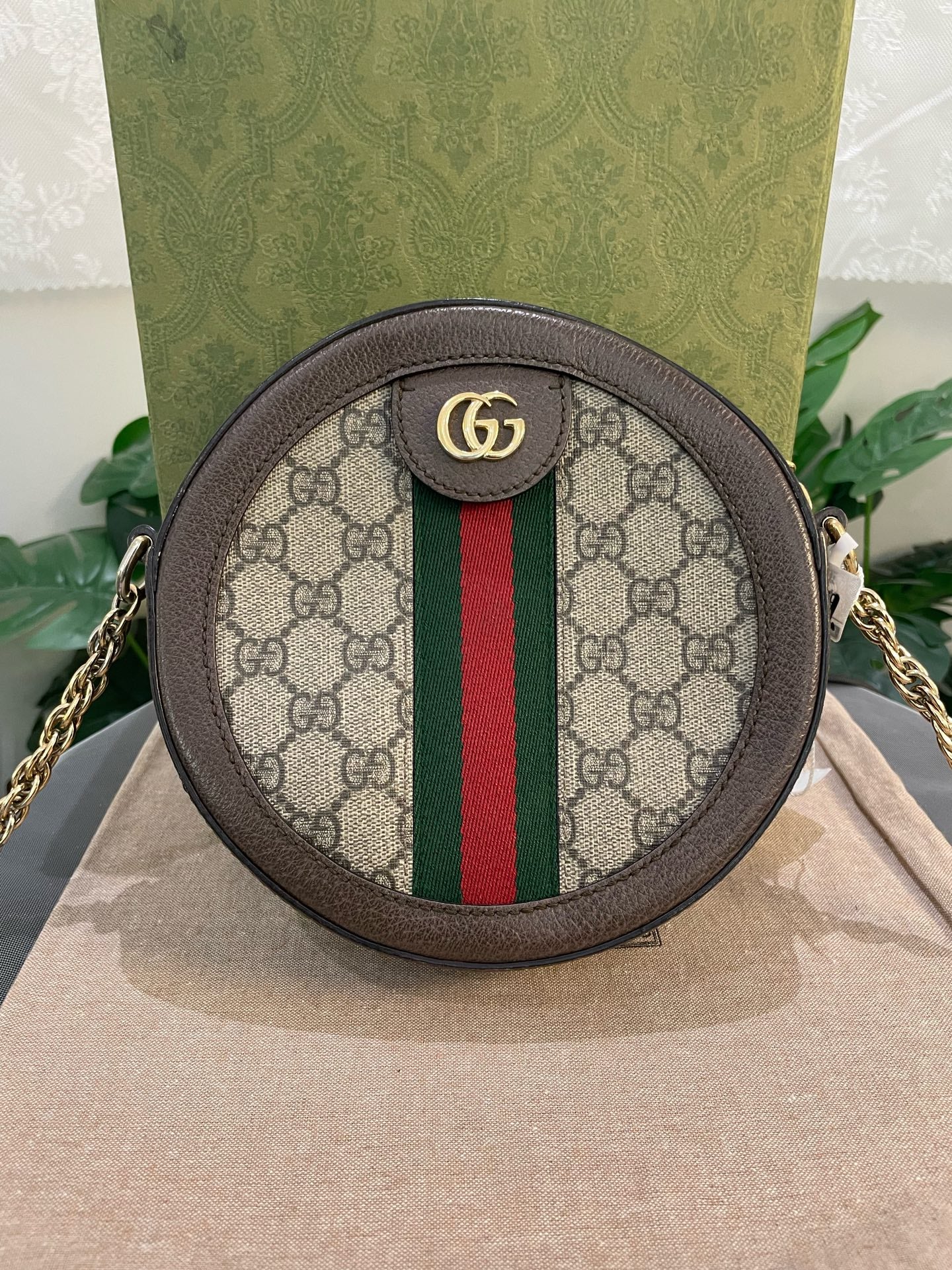 Gucci - Ophidia Round Mini Shoulder Bag - GG Supreme canvas with leather trim - Beige and Brown - (Mini)