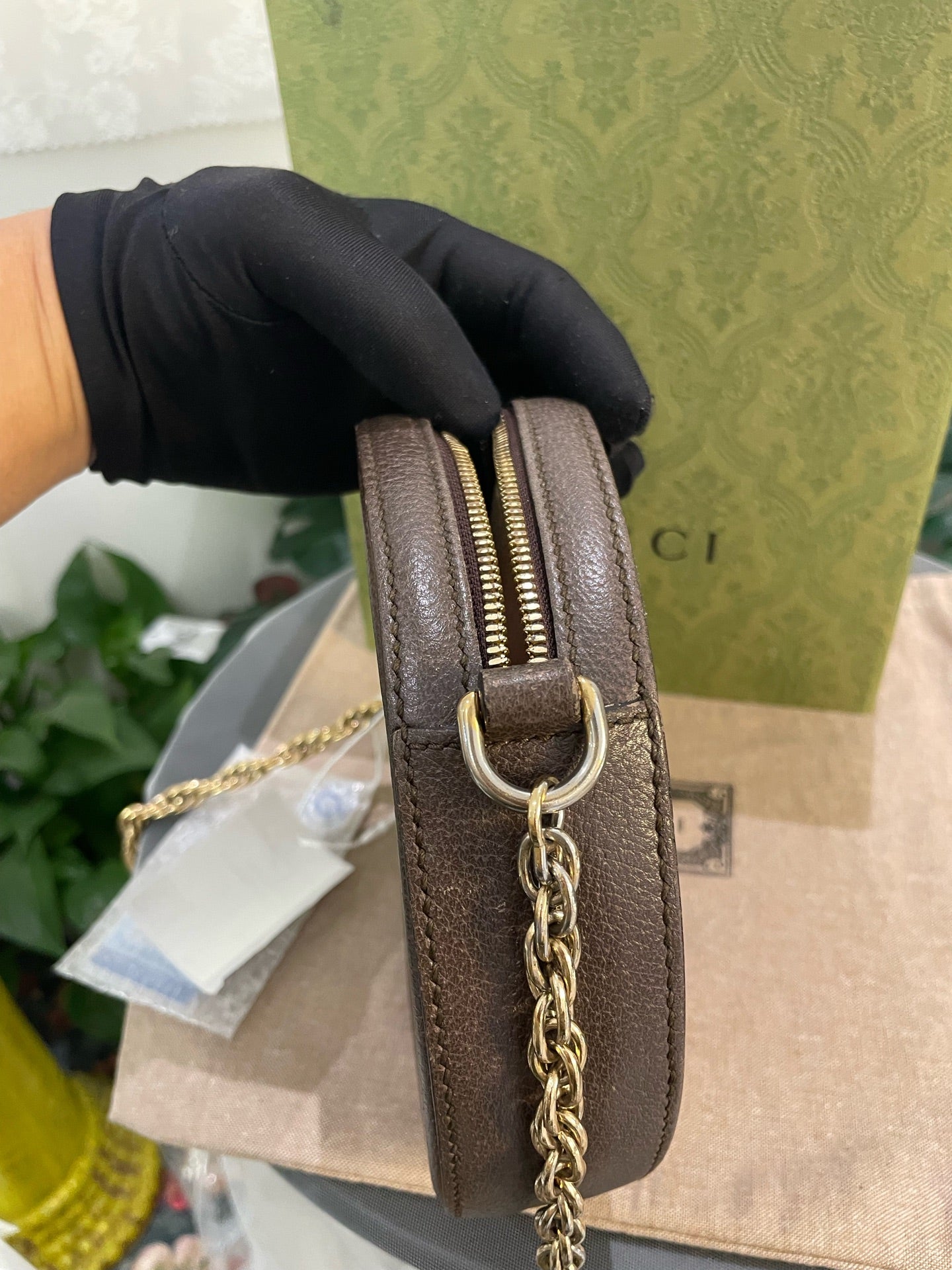 Gucci - Ophidia Round Mini Shoulder Bag - GG Supreme canvas with leather trim - Beige and Brown - (Mini)