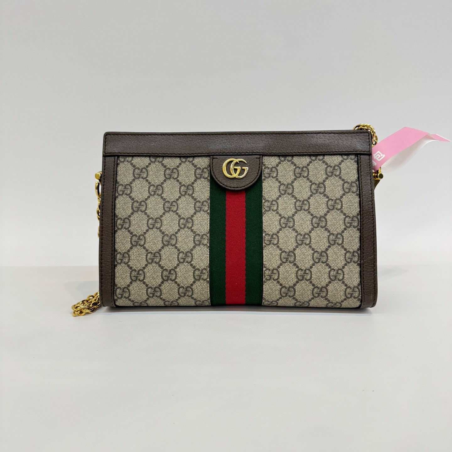Gucci - Ophidia Small Chain Bag - GG Supreme canvas with leather trim - Beige and Ebony with Brown trim and Green/Red Web - (small)
