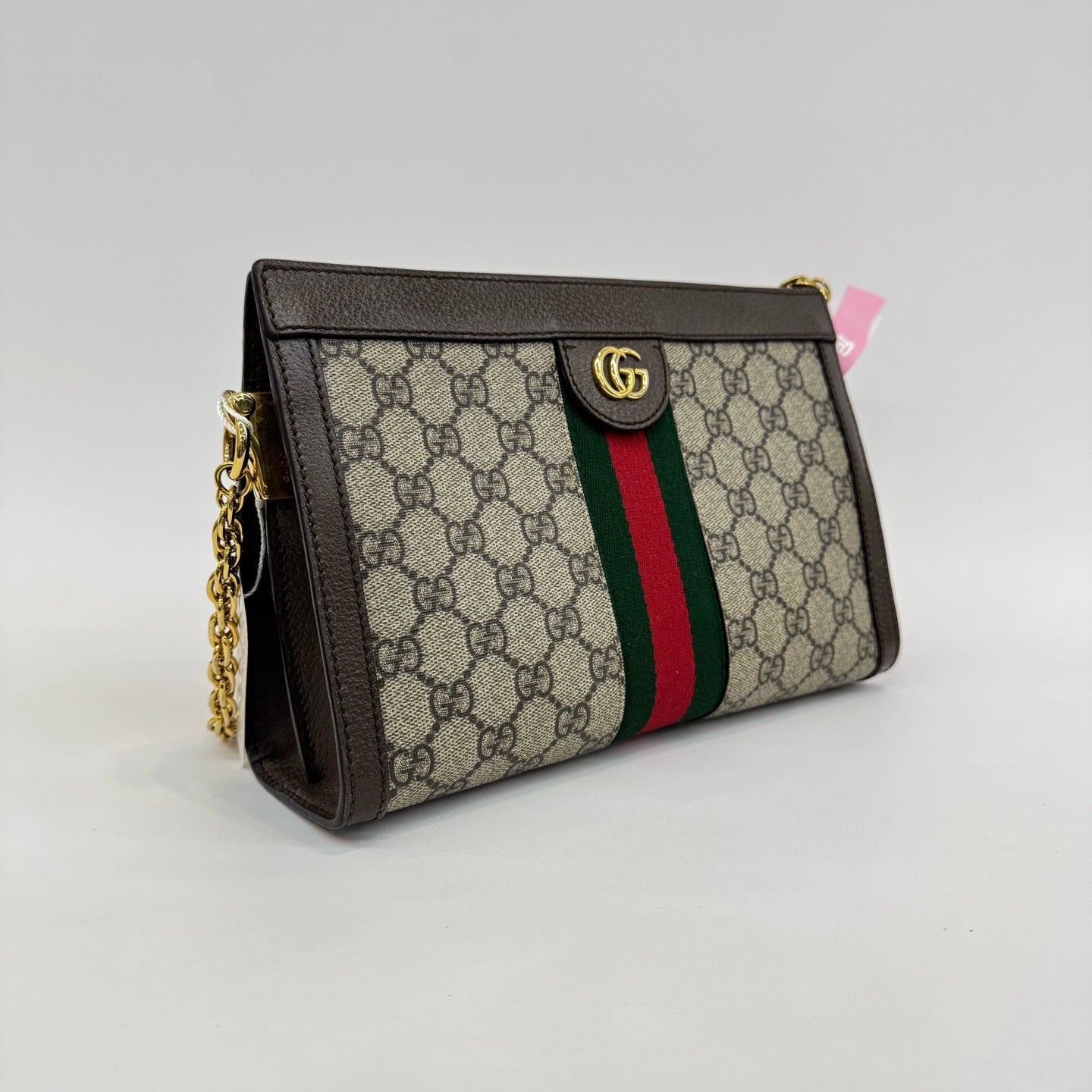 Gucci - Ophidia Small Chain Bag - GG Supreme canvas with leather trim - Beige and Ebony with Brown trim and Green/Red Web - (small)