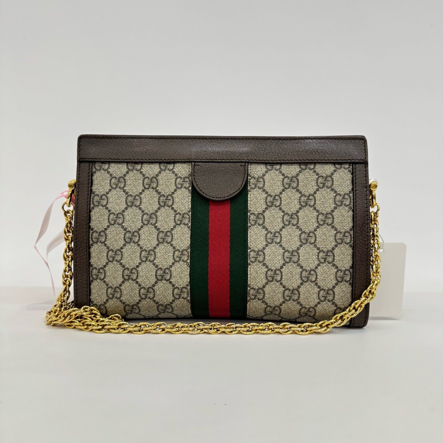 Gucci - Ophidia Small Chain Bag - GG Supreme canvas with leather trim - Beige and Ebony with Brown trim and Green/Red Web - (small)