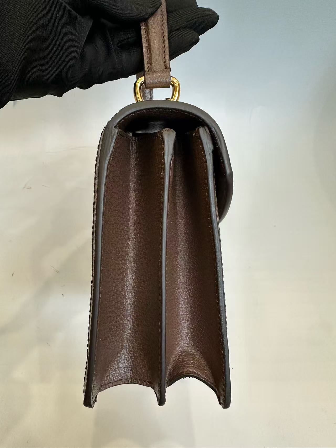 Gucci - Ophidia Small Top Handle Bag - GG Supreme canvas with leather trim - Beige and Brown with Red and Green Web - (Small)