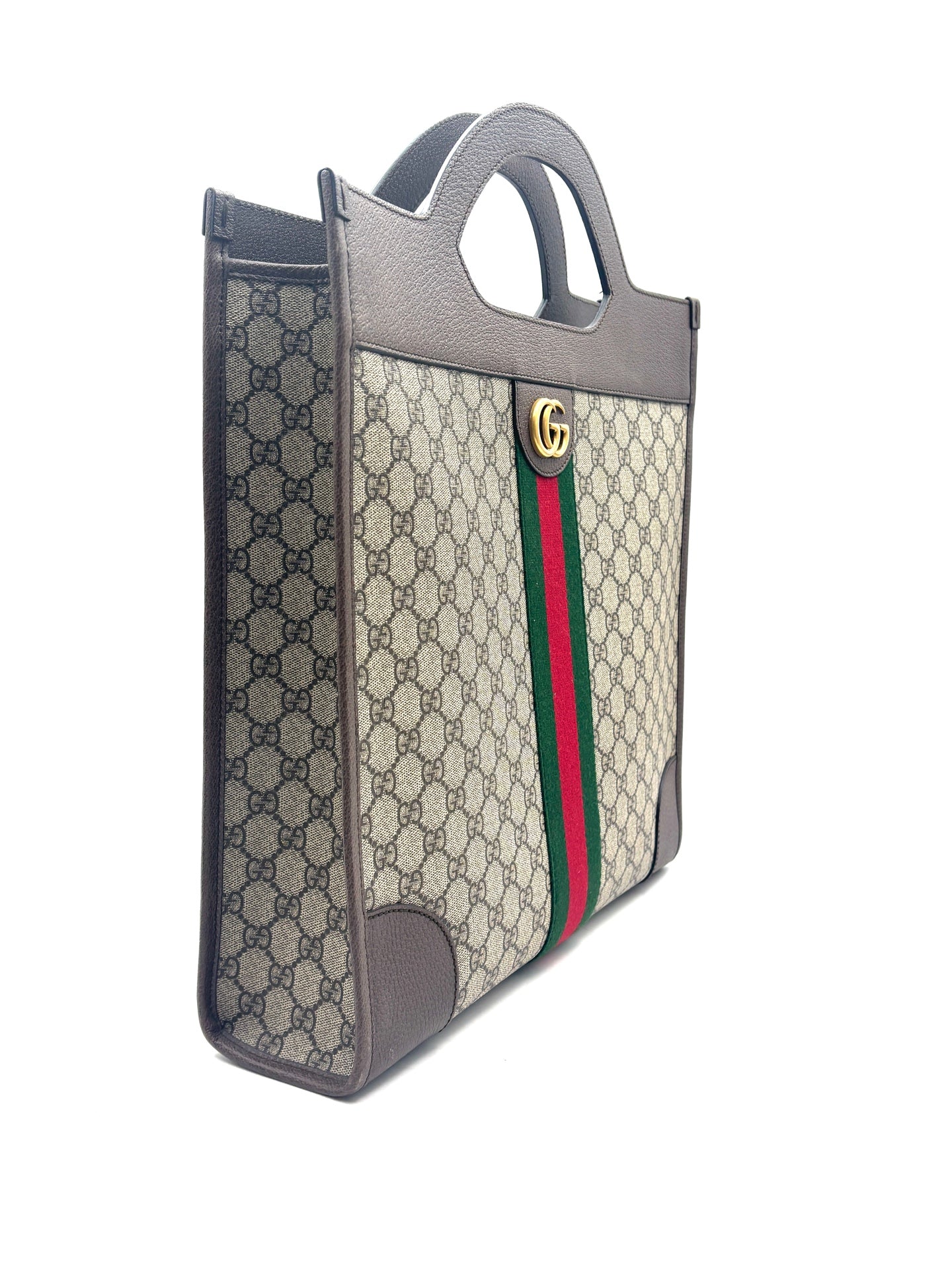 Gucci - Ophidia Tote Bag - GG Supreme canvas with brown leather trim - Beige - (medium)