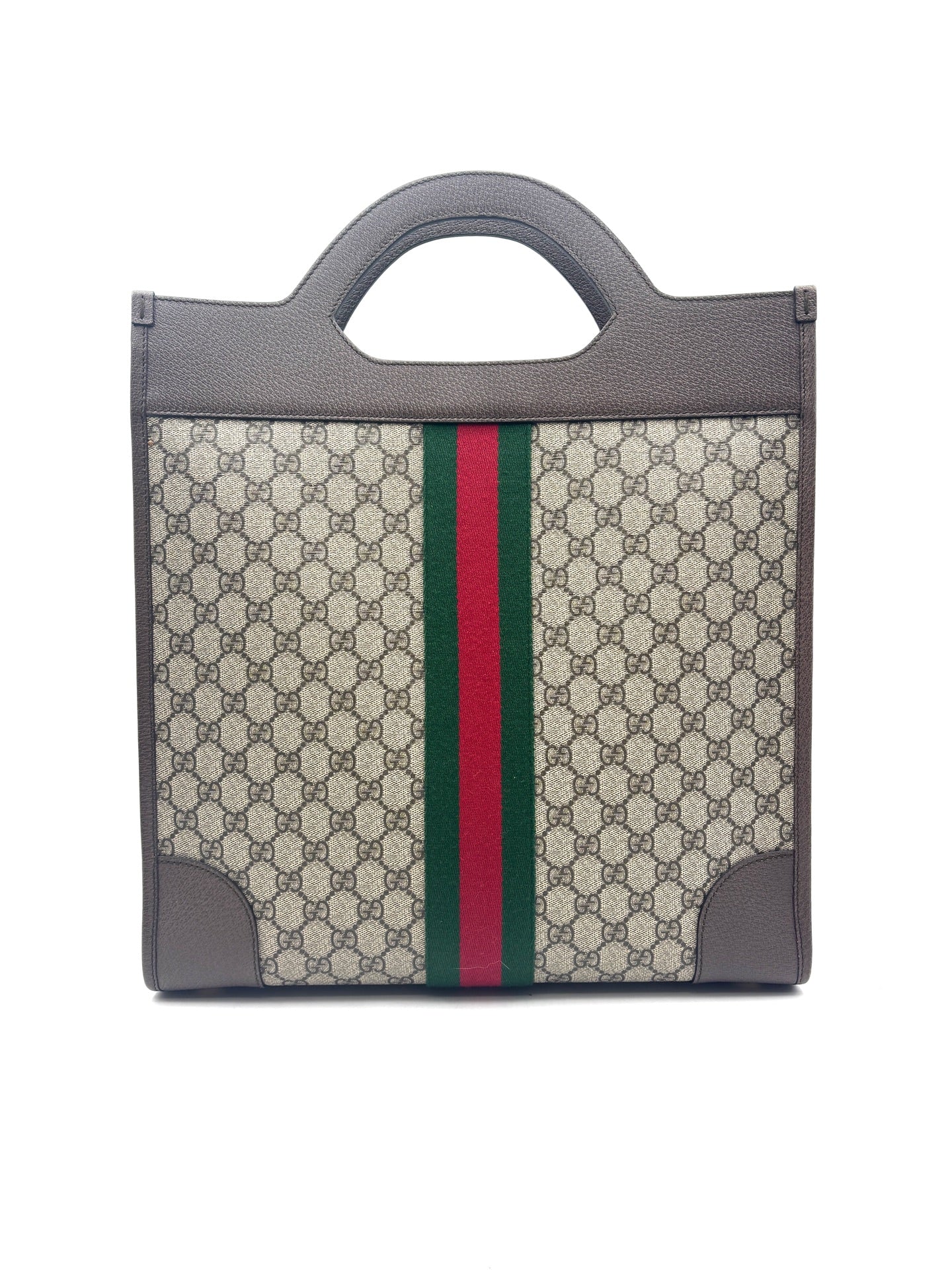 Gucci - Ophidia Tote Bag - GG Supreme canvas with brown leather trim - Beige - (medium)