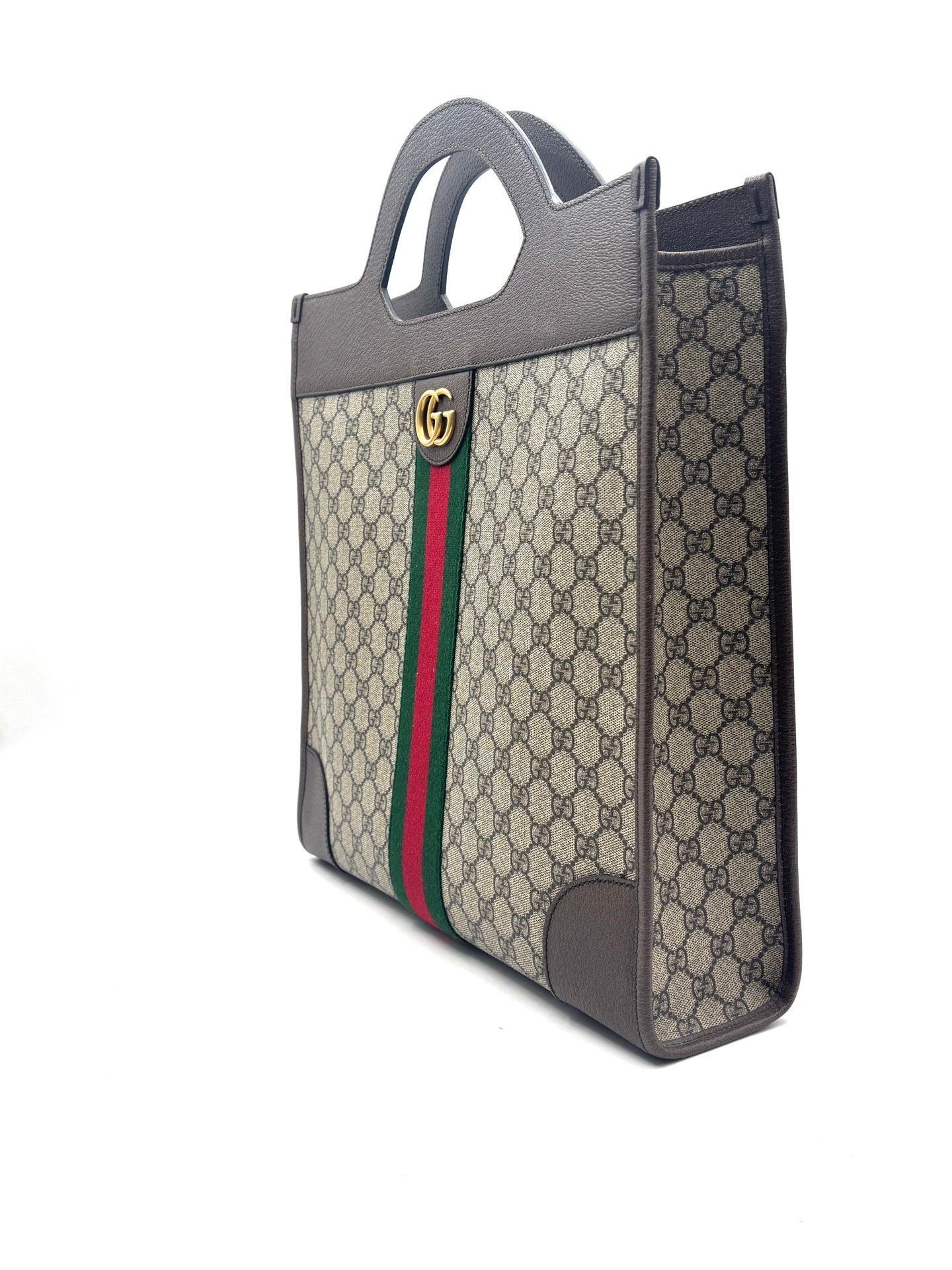Gucci - Ophidia Tote Bag - GG Supreme canvas with brown leather trim - Beige - (medium)