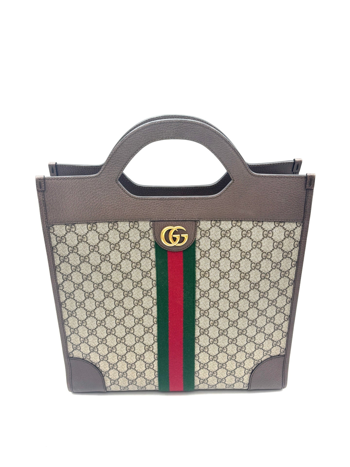 Gucci - Ophidia Tote Bag - GG Supreme canvas with brown leather trim - Beige - (medium)