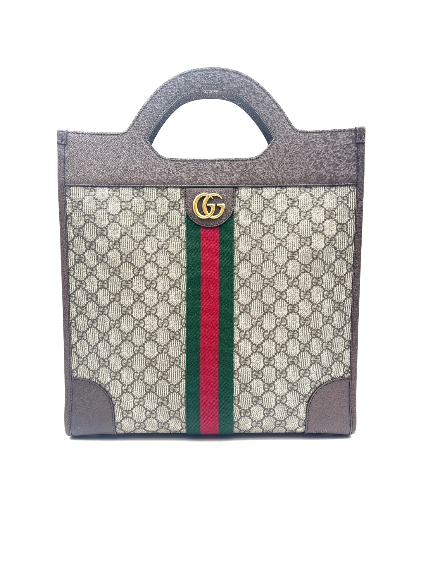 Gucci - Ophidia Tote Bag - GG Supreme canvas with brown leather trim - Beige - (medium)