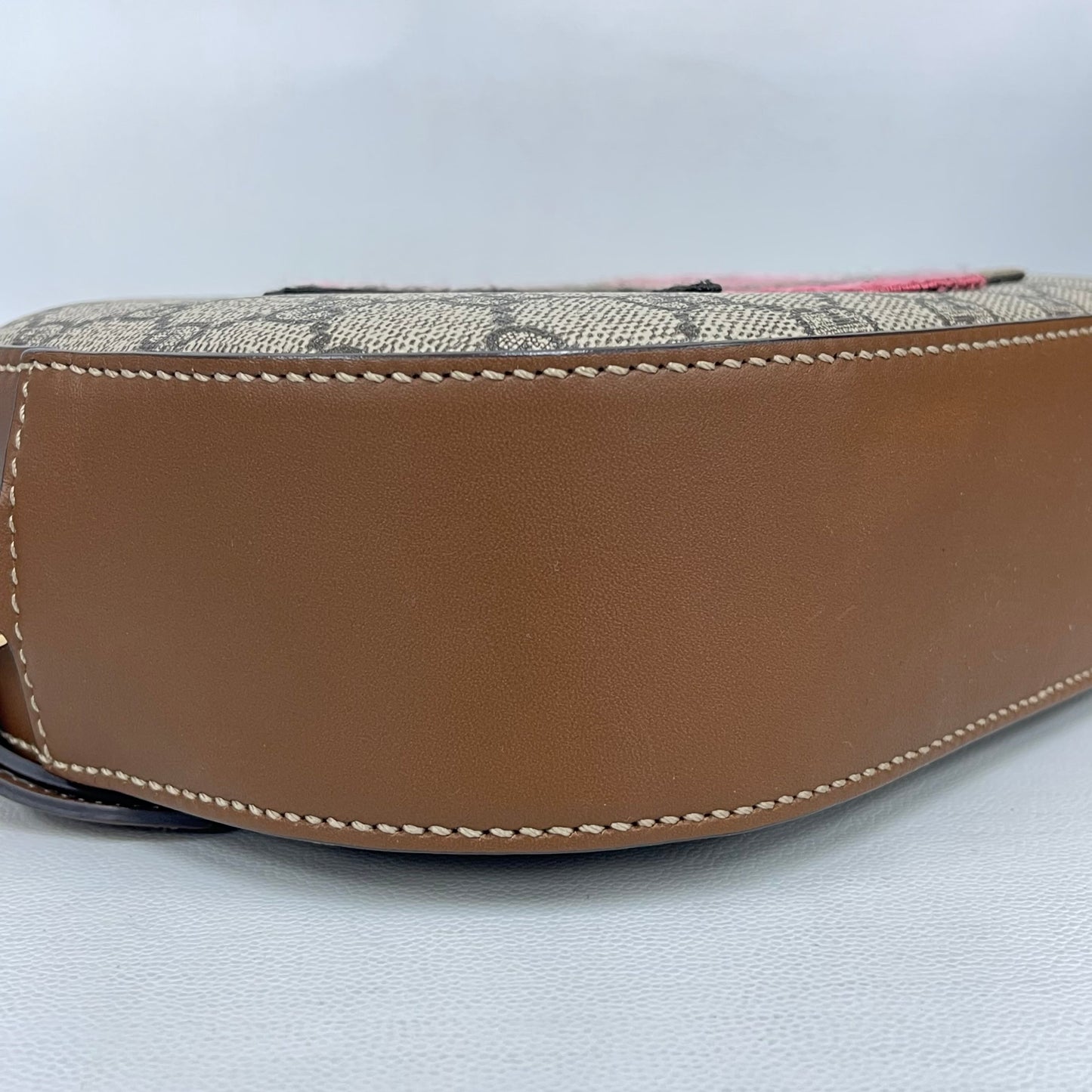 Gucci - Other - GG Supreme canvas with leather trim - Beige with brown trim and pink embroidery - (Mini)
