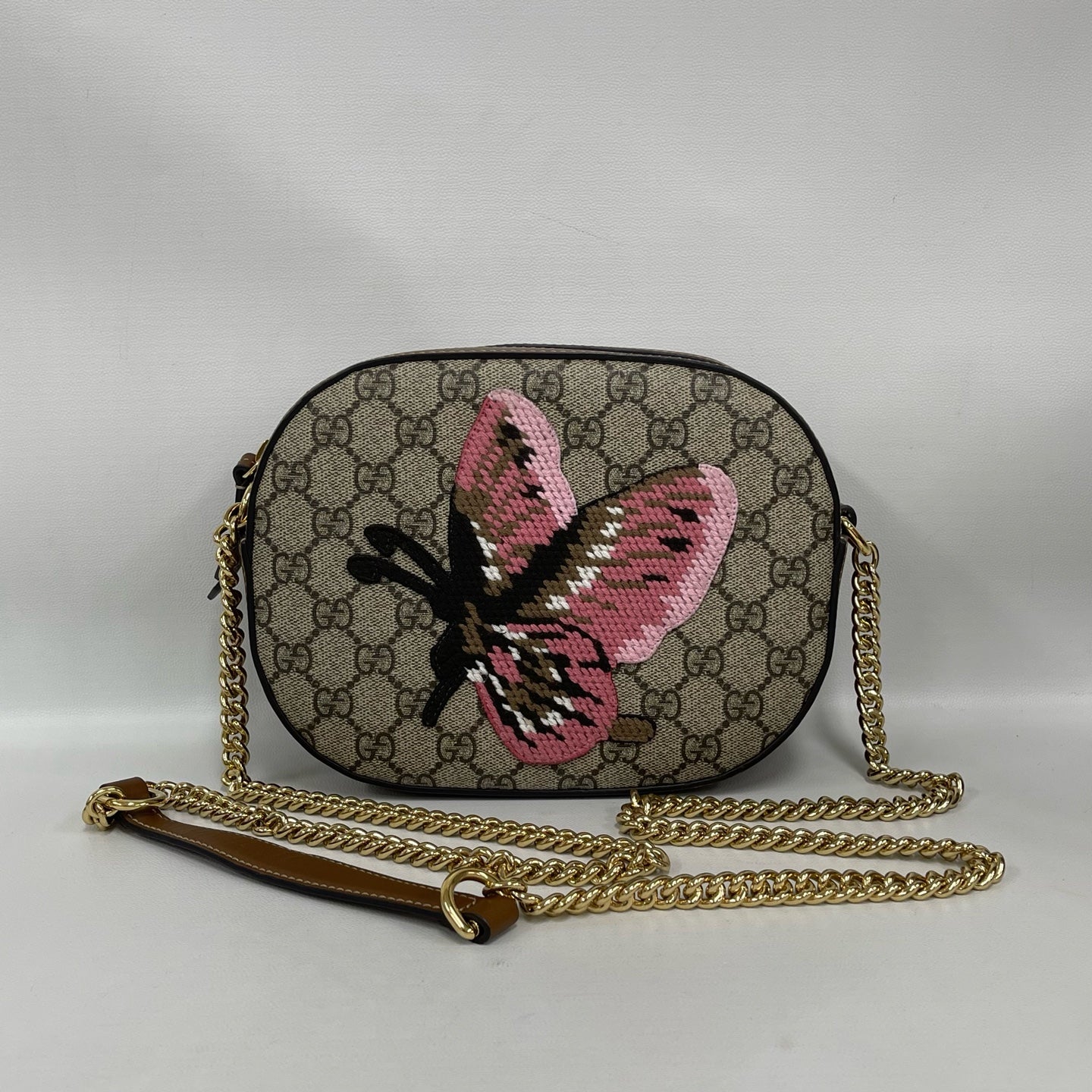 Gucci - Other - GG Supreme canvas with leather trim - Beige with brown trim and pink embroidery - (Mini)