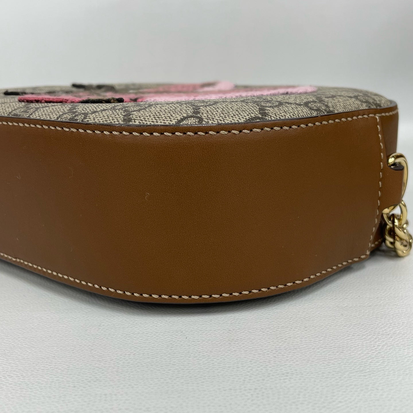 Gucci - Other - GG Supreme canvas with leather trim - Beige with brown trim and pink embroidery - (Mini)