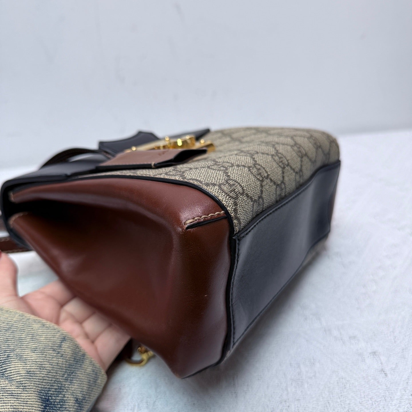 Gucci - Padlock Backpack - GG Supreme canvas with brown and black leather trim - Beige, Brown and Black with Gold-Tone Hardware - (mini)