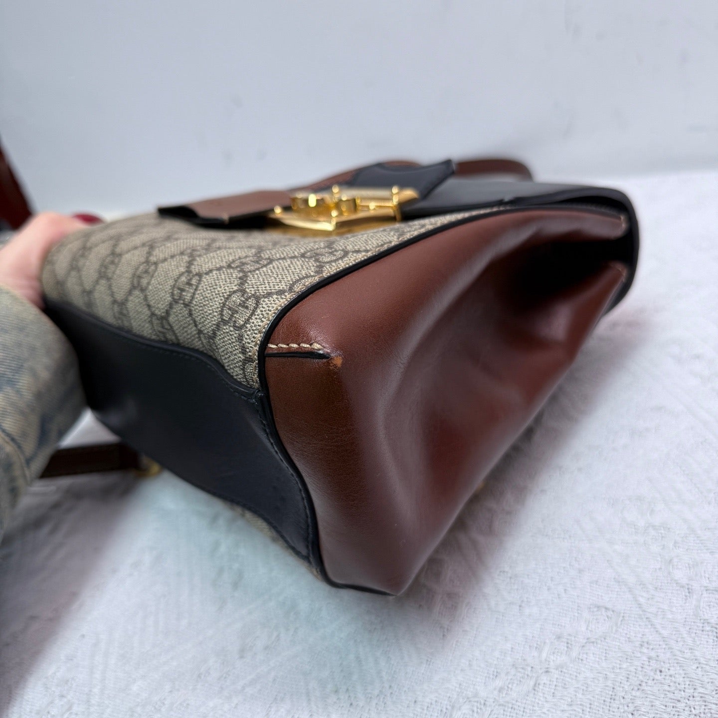 Gucci - Padlock Backpack - GG Supreme canvas with brown and black leather trim - Beige, Brown and Black with Gold-Tone Hardware - (mini)