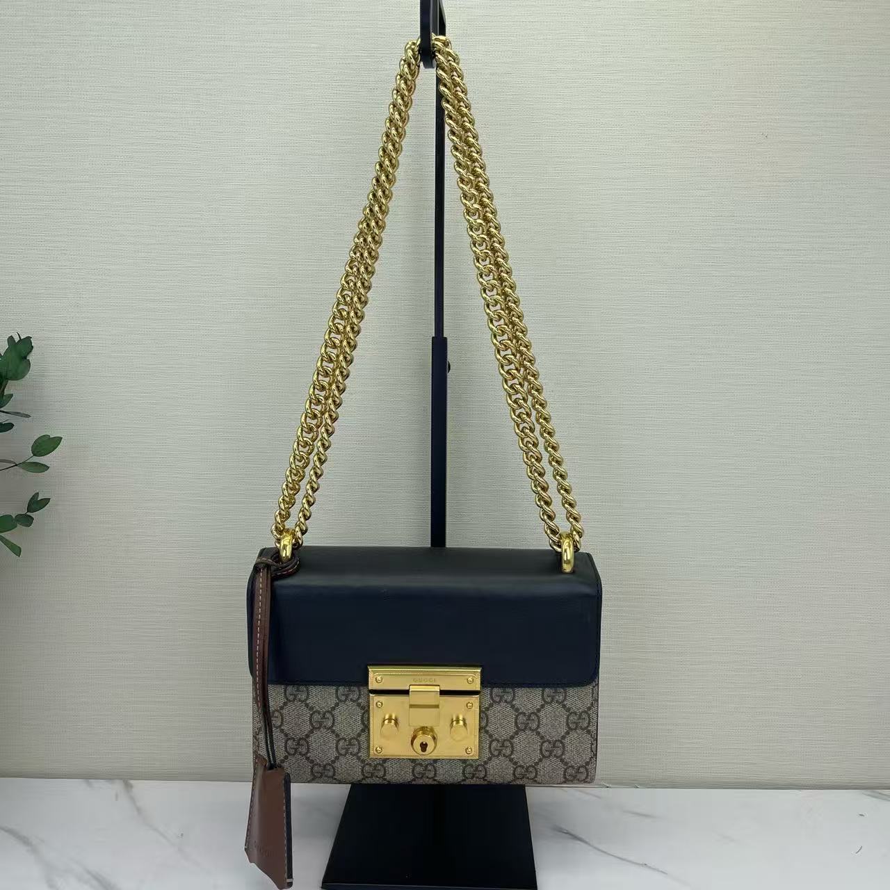 Gucci - Padlock Chain Bag - GG Supreme canvas with leather trim - Black - (small)