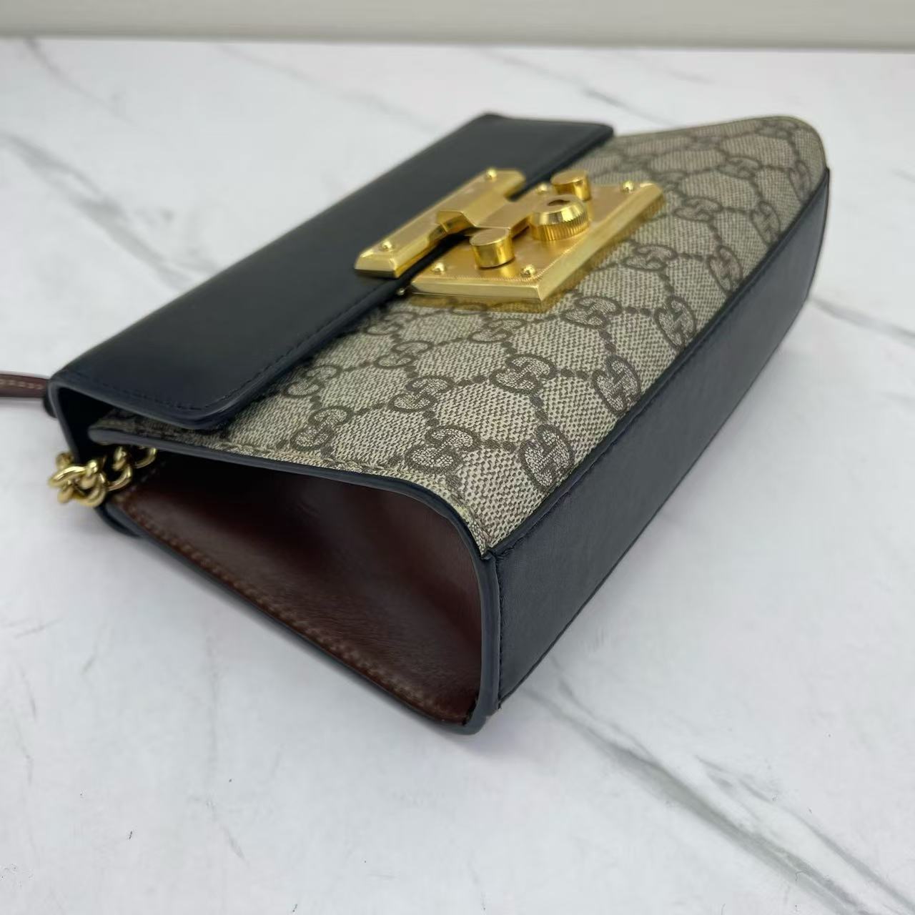Gucci - Padlock Chain Bag - GG Supreme canvas with leather trim - Black - (small)