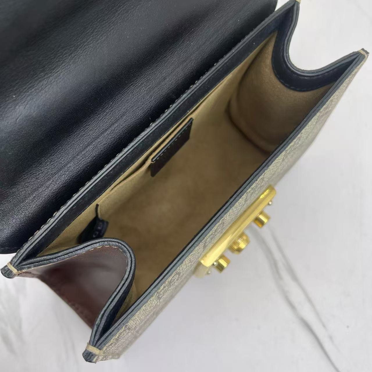 Gucci - Padlock - GG Supreme canvas and smooth leather - Black and beige with brown accents - (small)
