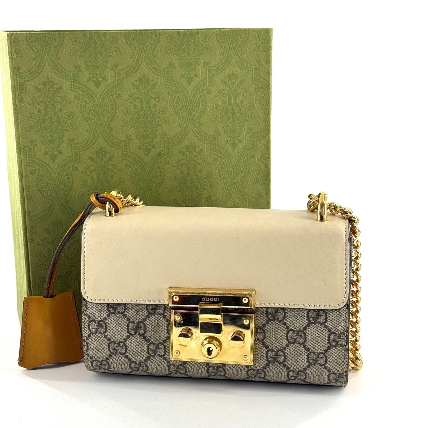 Gucci - Padlock Shoulder Bag - GG Supreme coated canvas and smooth leather - Beige and brown with white flap - (small)