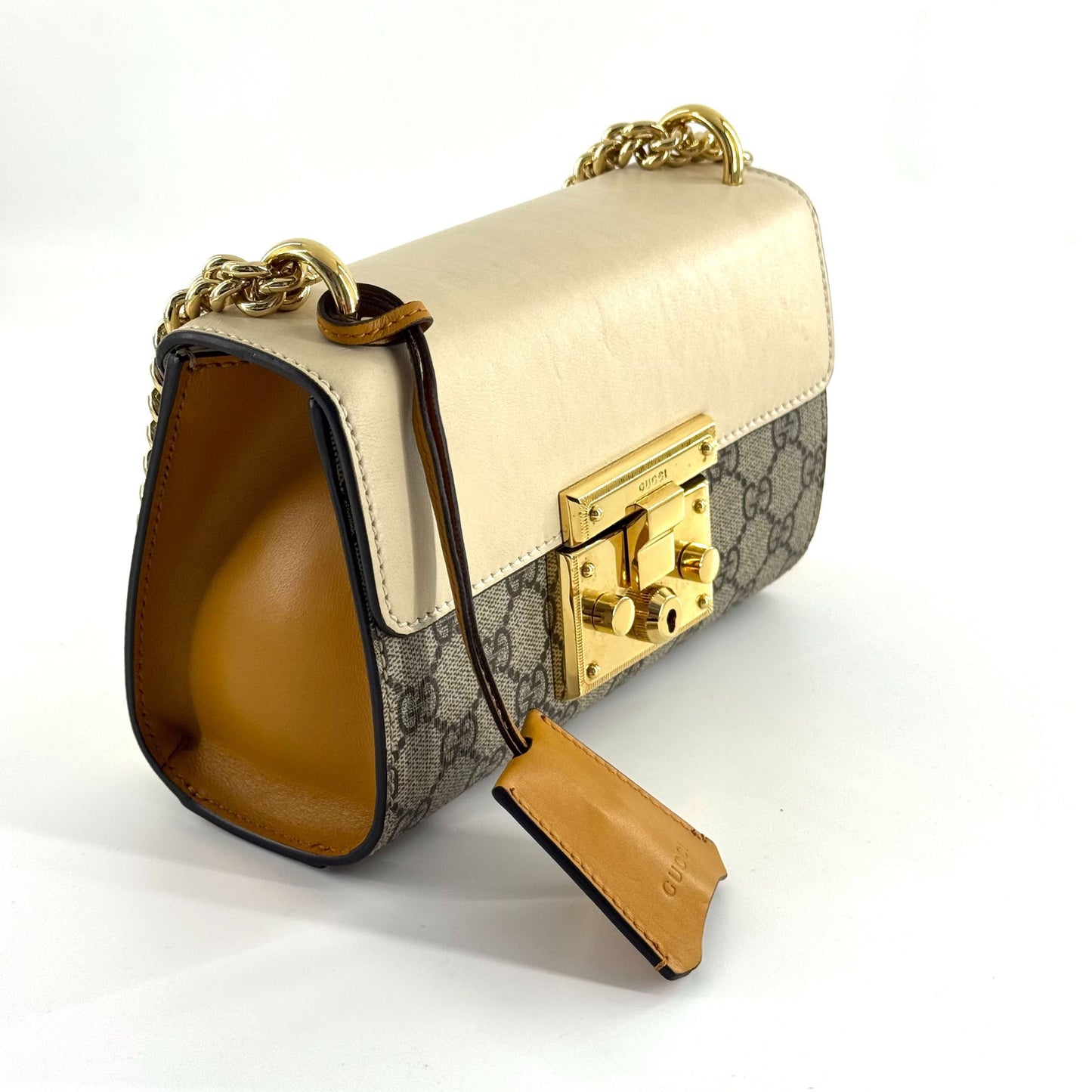 Gucci - Padlock Shoulder Bag - GG Supreme coated canvas and smooth leather - Beige and brown with white flap - (small)