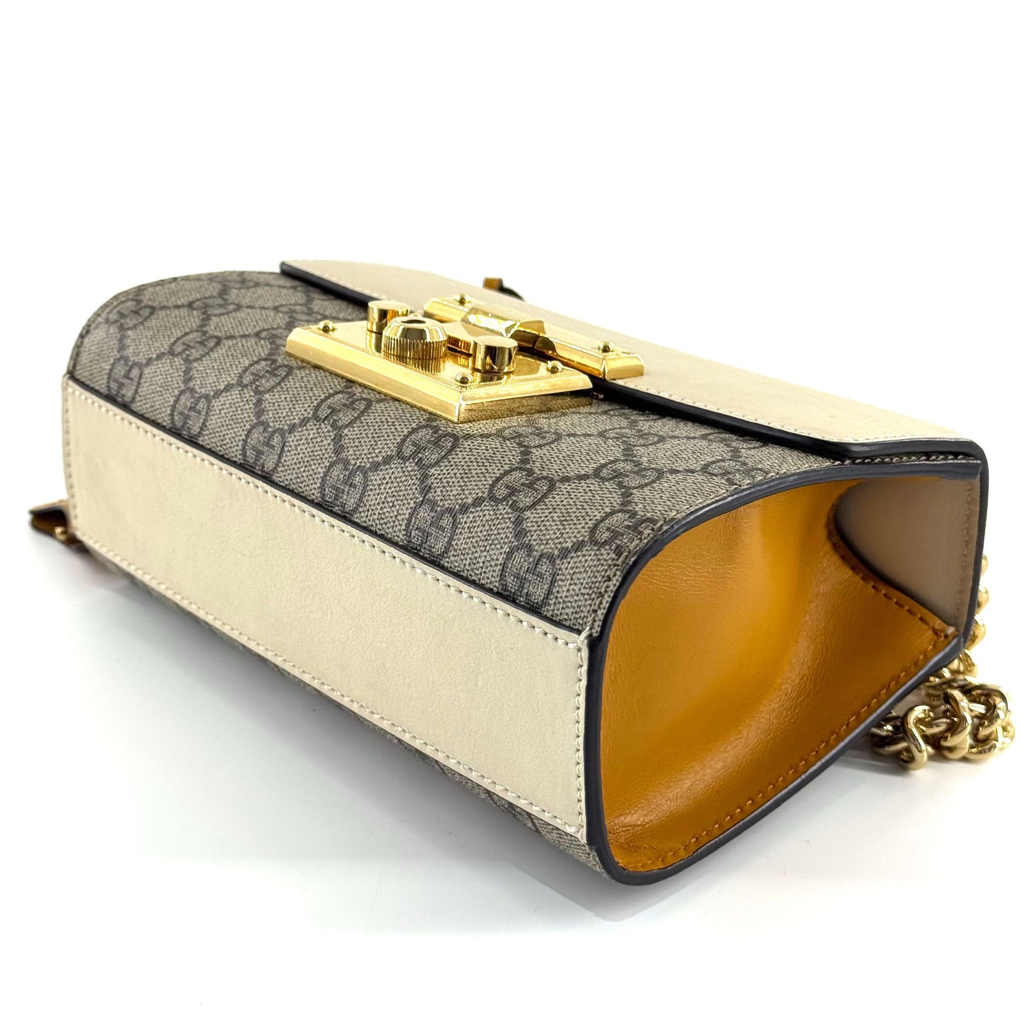 Gucci - Padlock Shoulder Bag - GG Supreme coated canvas and smooth leather - Beige and brown with white flap - (small)