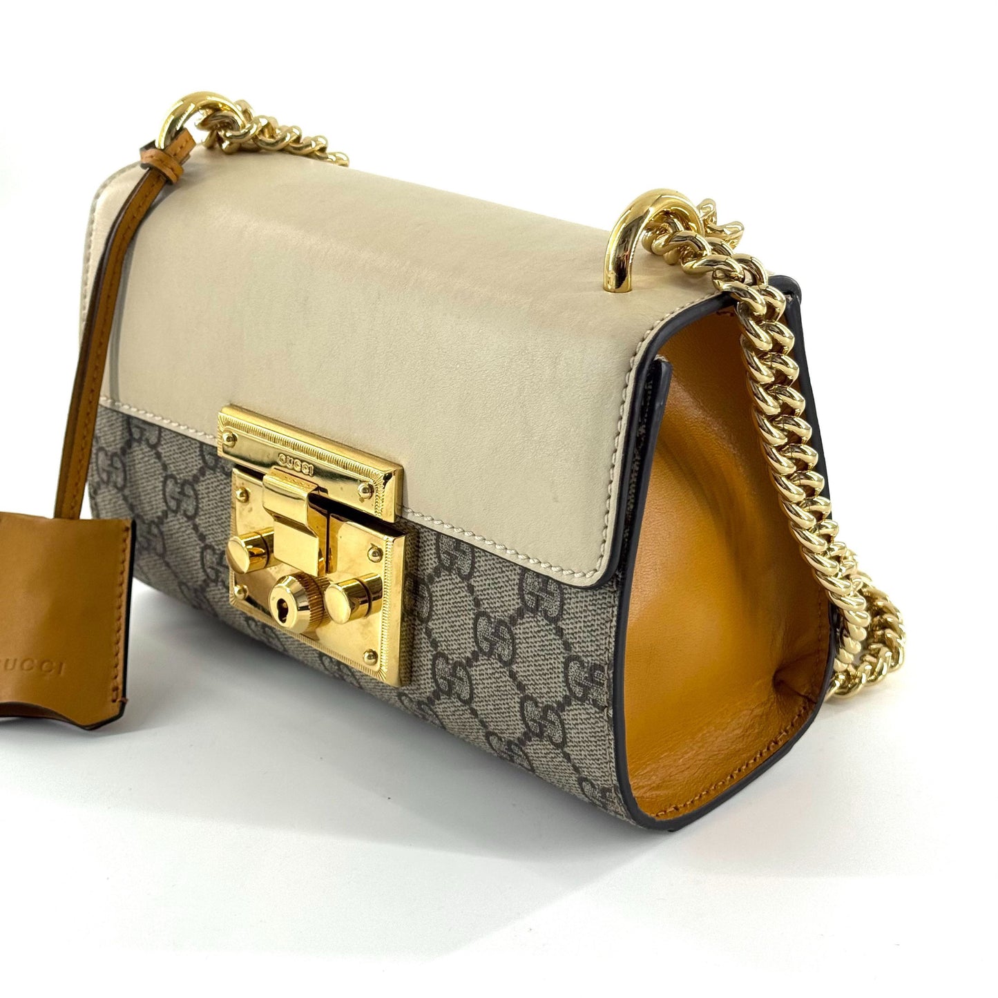 Gucci - Padlock Shoulder Bag - GG Supreme coated canvas and smooth leather - Beige and brown with white flap - (small)