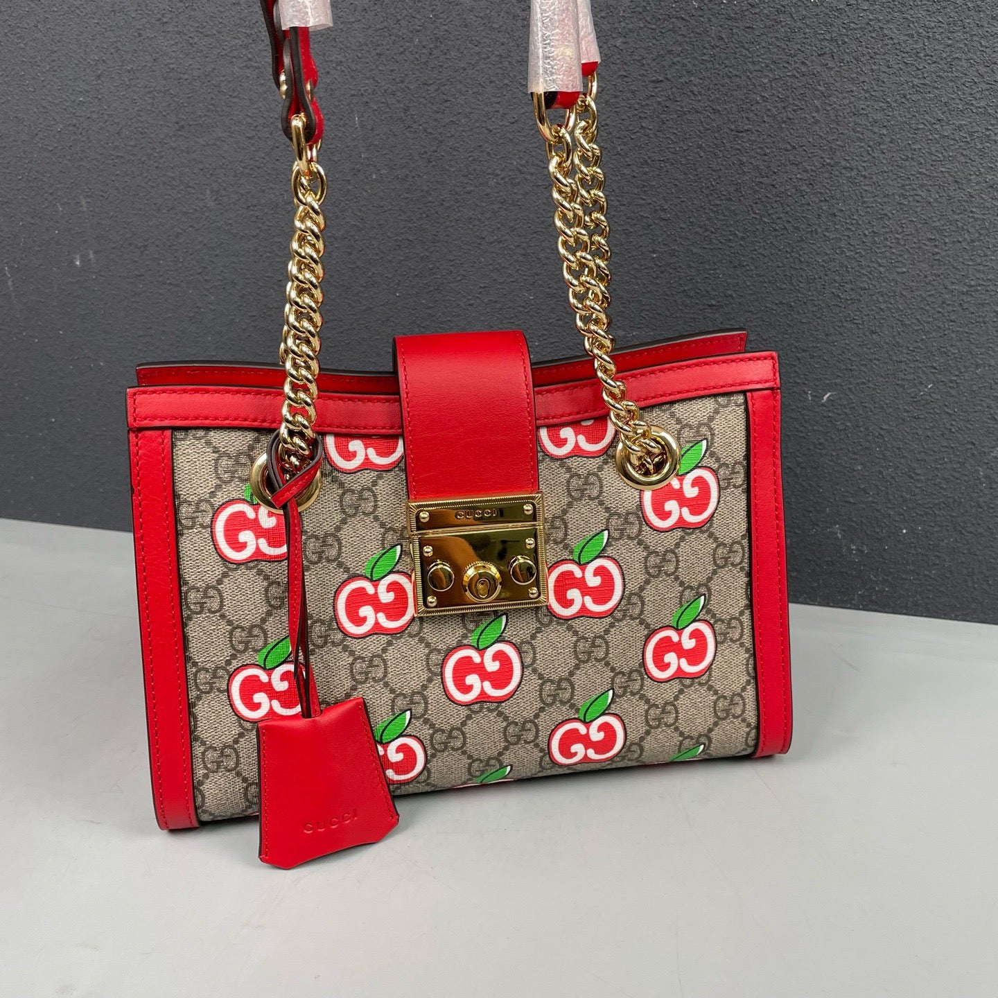 Gucci - Padlock Small Apple Print Tote Bag - GG Supreme canvas with leather trim - Multicolour - (Small)