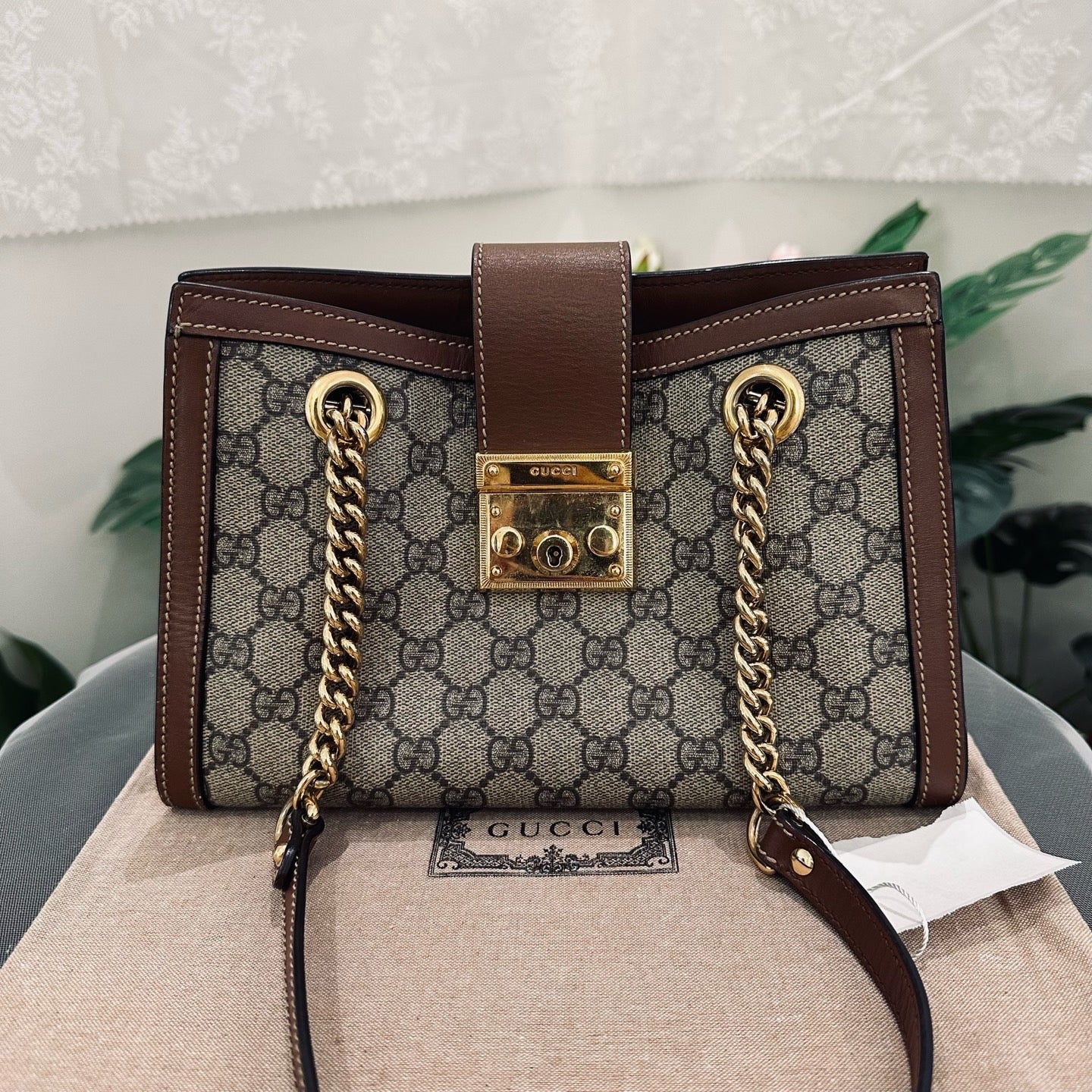 Gucci - Padlock Small Shoulder Bag - GG Supreme canvas with leather trim - Caramel - (small)