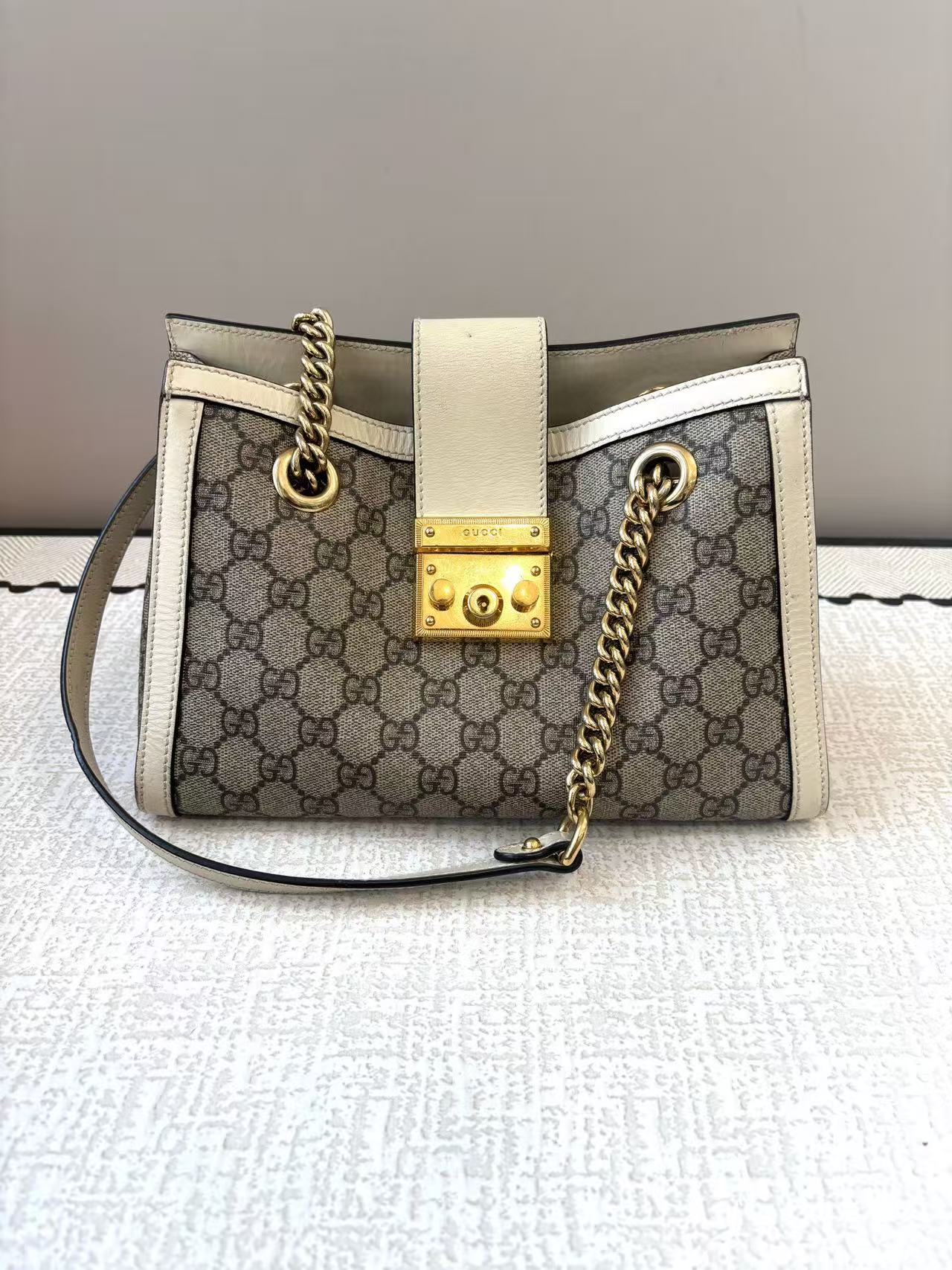 Gucci - Padlock Tote Bag - GG Supreme Canvas with Leather Trim - Ebony and White - (Small)