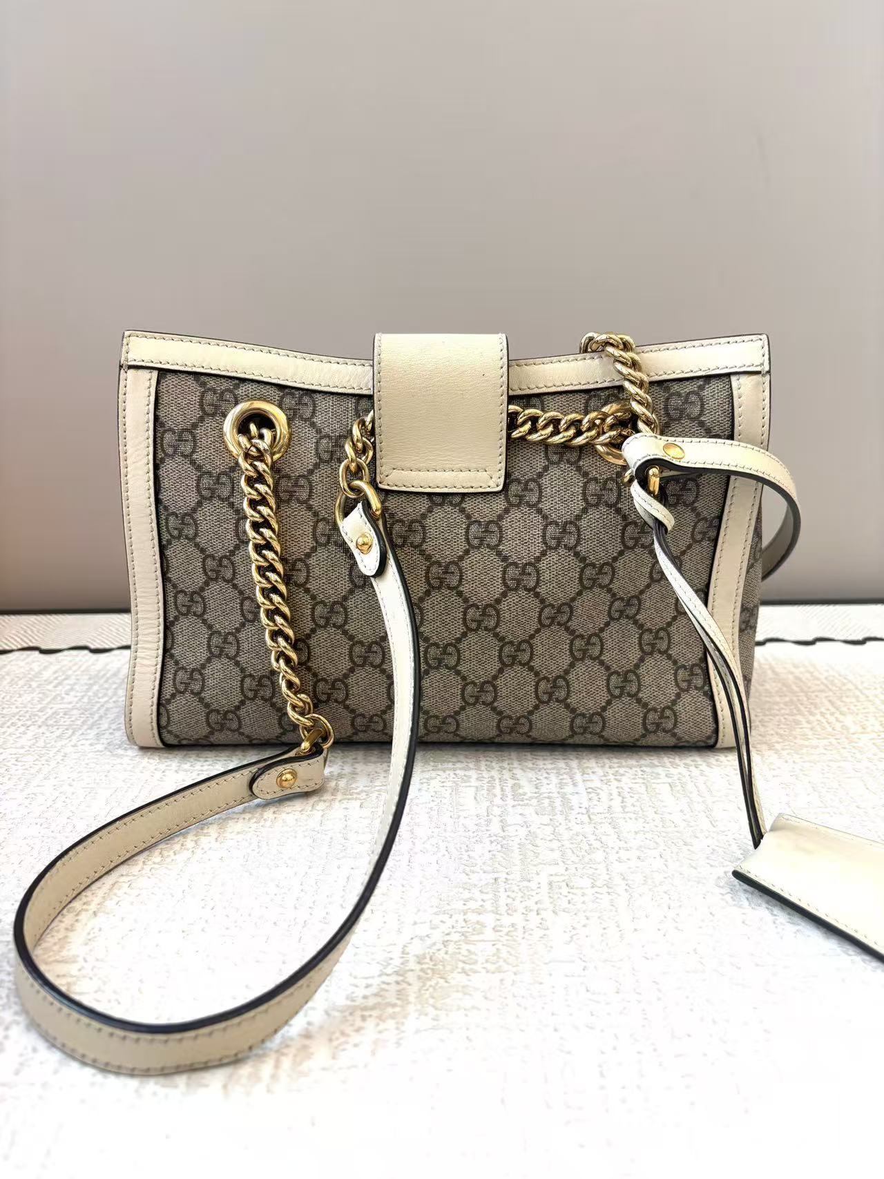 Gucci - Padlock Tote Bag - GG Supreme Canvas with Leather Trim - Ebony and White - (Small)