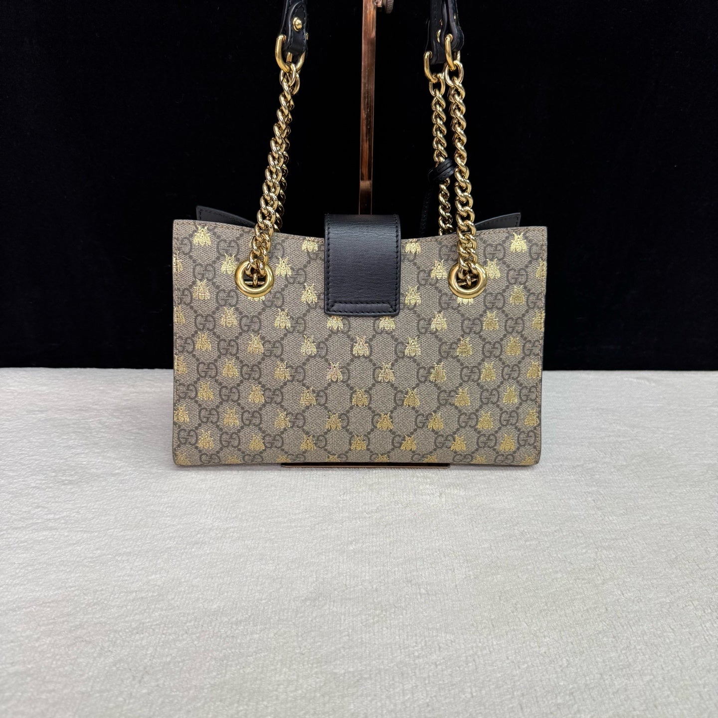 Gucci - Padlock Tote Bag with Bee Motif - GG Supreme canvas with leather trim - Beige/Ebony with Gold Bees and Black trim - (Small)