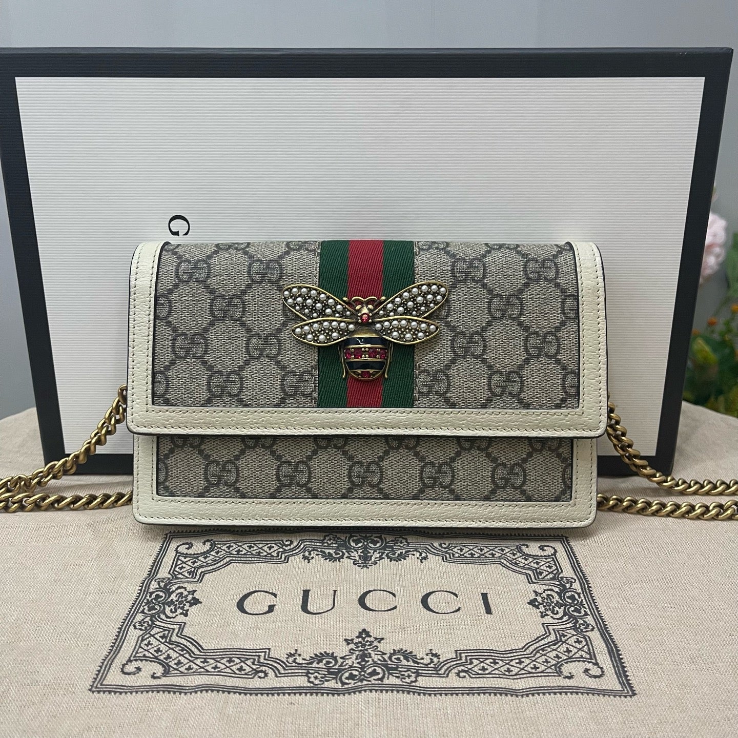 Gucci - Queen Margaret Wallet on Chain - GG Supreme canvas with leather trim - Multicolour - (mini)
